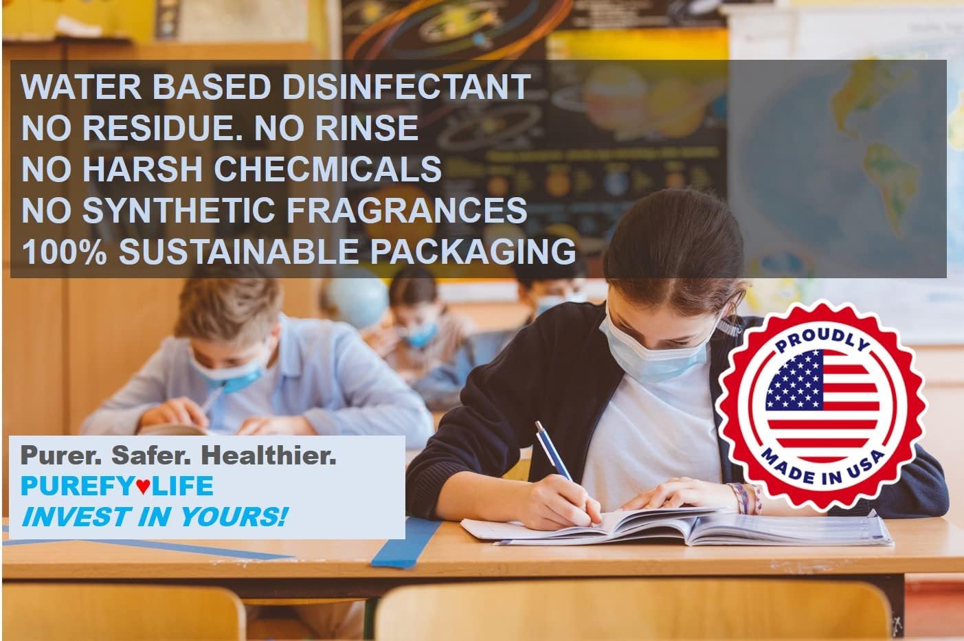 Purefypro Disinfectant (68oz) - Kills 99.9999% Viruses HIV, Monkeypox, Hepatitis, Norovirus, VRE, MRSA, No Rinse, No Residue. Suitable for All Surfaces
