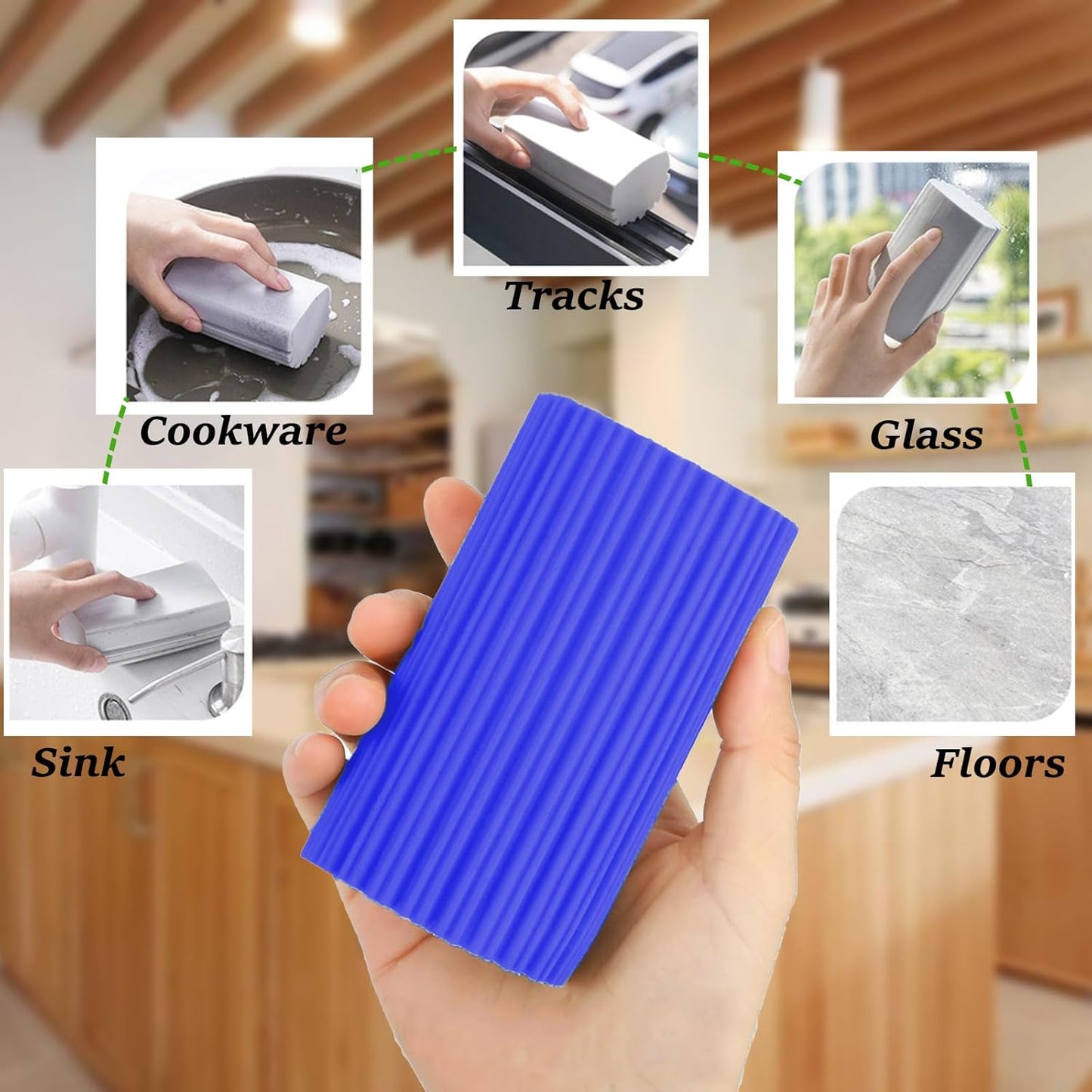 6-Pack Damp Clean Duster Sponge,Magic Sponge Eraser for Housekeeping,Reusable Cleaning Sponge for Blinds,Vents,Mirrors,Glass, Baseboards,Window Track Grooves and Railings(Blue)