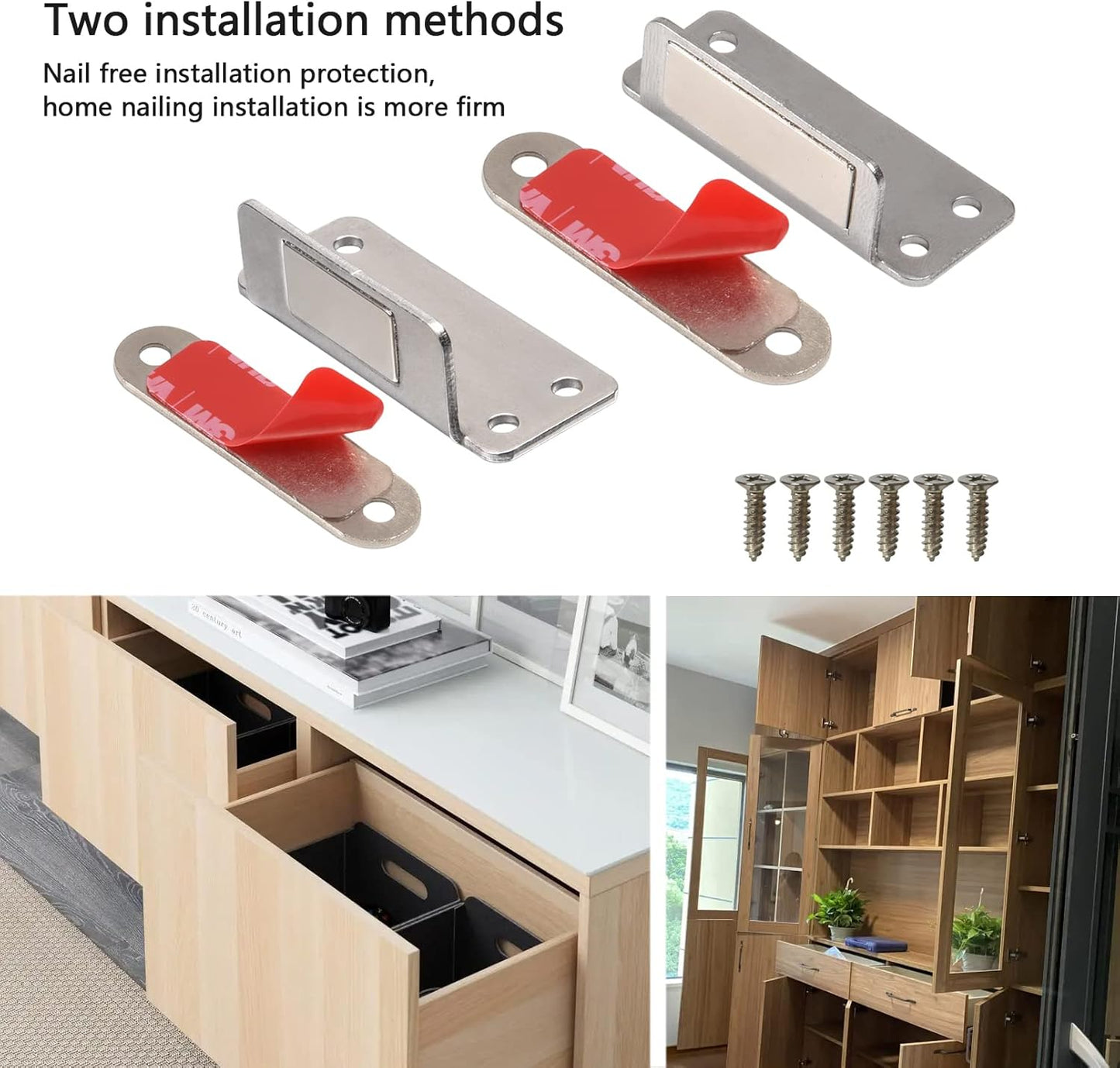 Mousike Double Magnetic Door Catch，60lb Stainless Steel Cabinet Door Magnets with Strong Magnetic for Kitchen Cupboard Wardrobe Closet Cabinet Door Drawer Latch (8Pack)