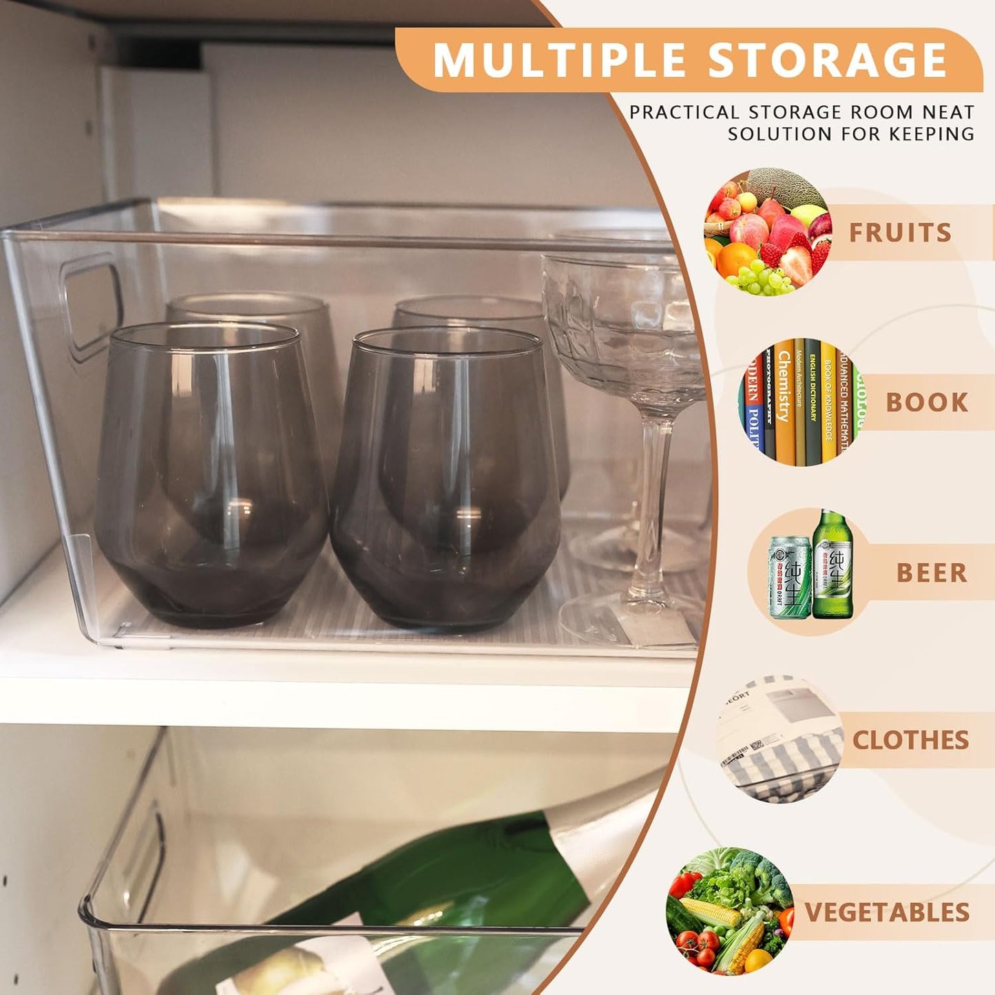 MOONEDGE 8-Pack Clear Plastic Storage Bins — Open-Top PET Containers and Organizers, 11" x 8" x 6" Clear Boxes for Pantry, Garage, Shelf and Multi-Purpose Home Organization