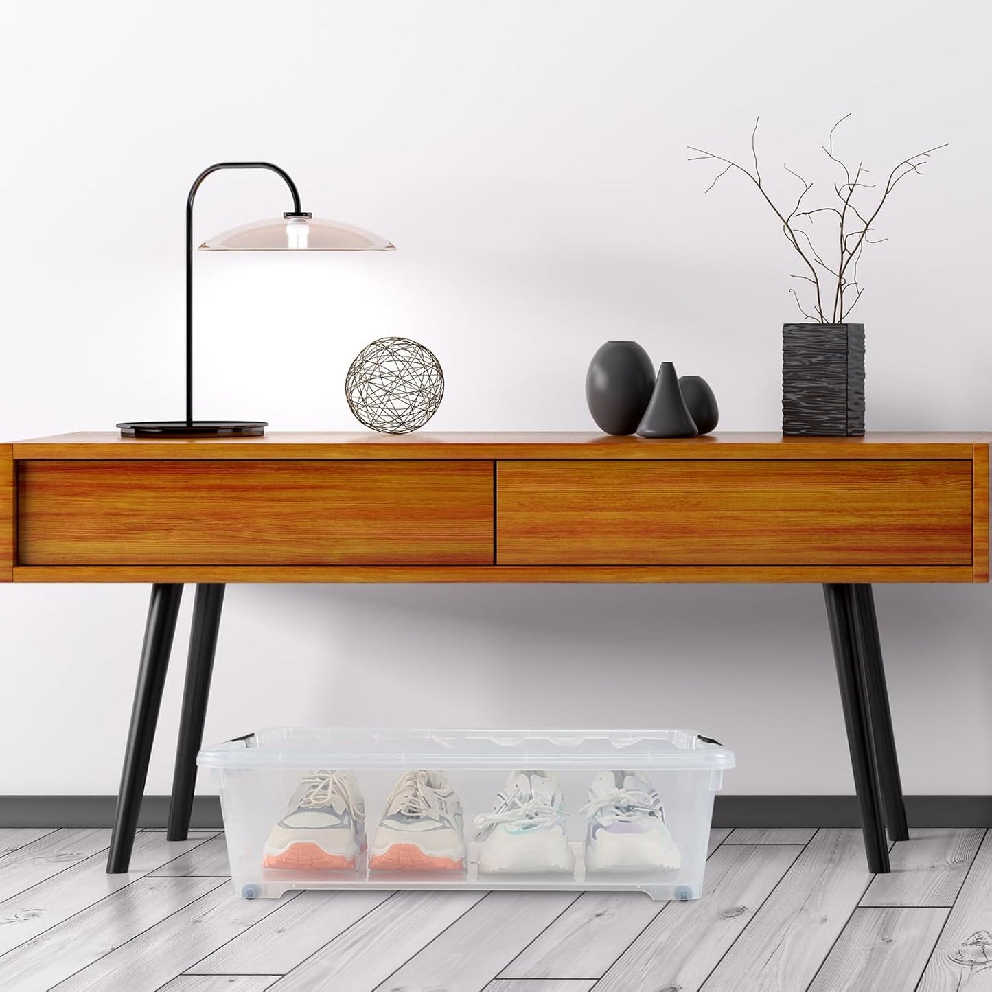 4-Pack 25 Quart Under Bed Plastic Storage Bins, Clear Under Bed Storage Box Container with Wheels