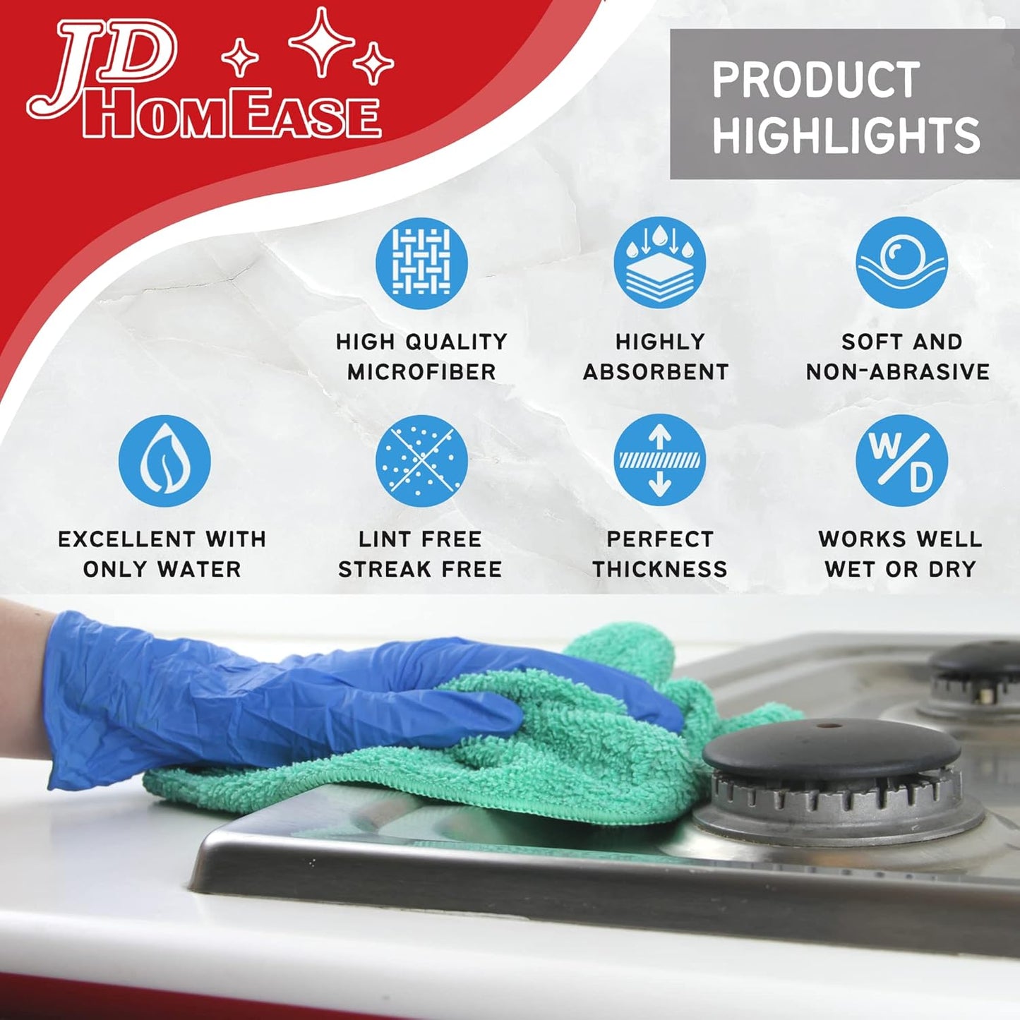 Microfiber Cleaning Cloths,48 Pack, 16"x16", All-Purpose, Softer, Highly Absorbent, Lint-Free, Reusable, Washable Pro Towels, Black, for House, Kitchen, Bathroom, Car, Office