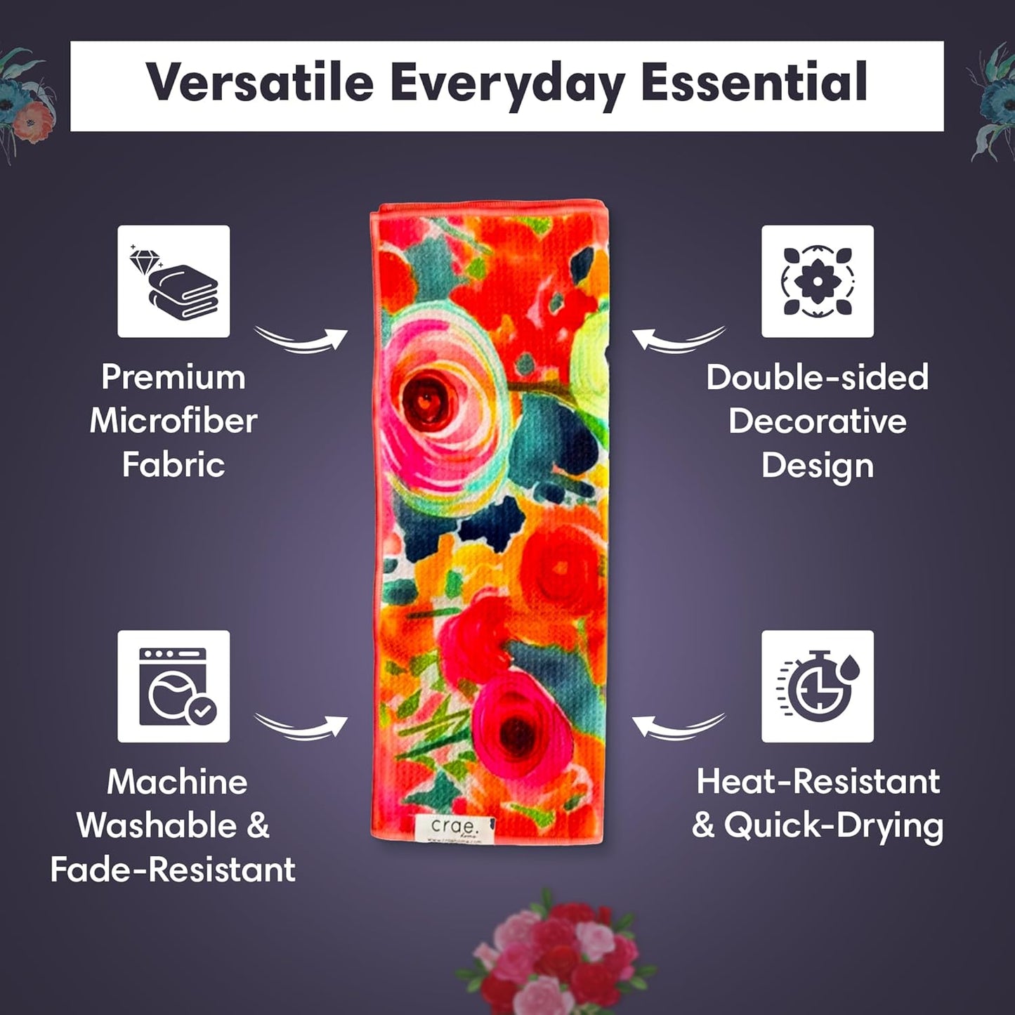 2 Double Sided Microfiber Hand Towels, 17x27 Inches Waffle Design Kitchen Towels Set, Durable & Soft Fast Drying Hand Wash Cloth and Dishcloth Perfect for Everyday (Pia & Fonnie - Black/Pink)