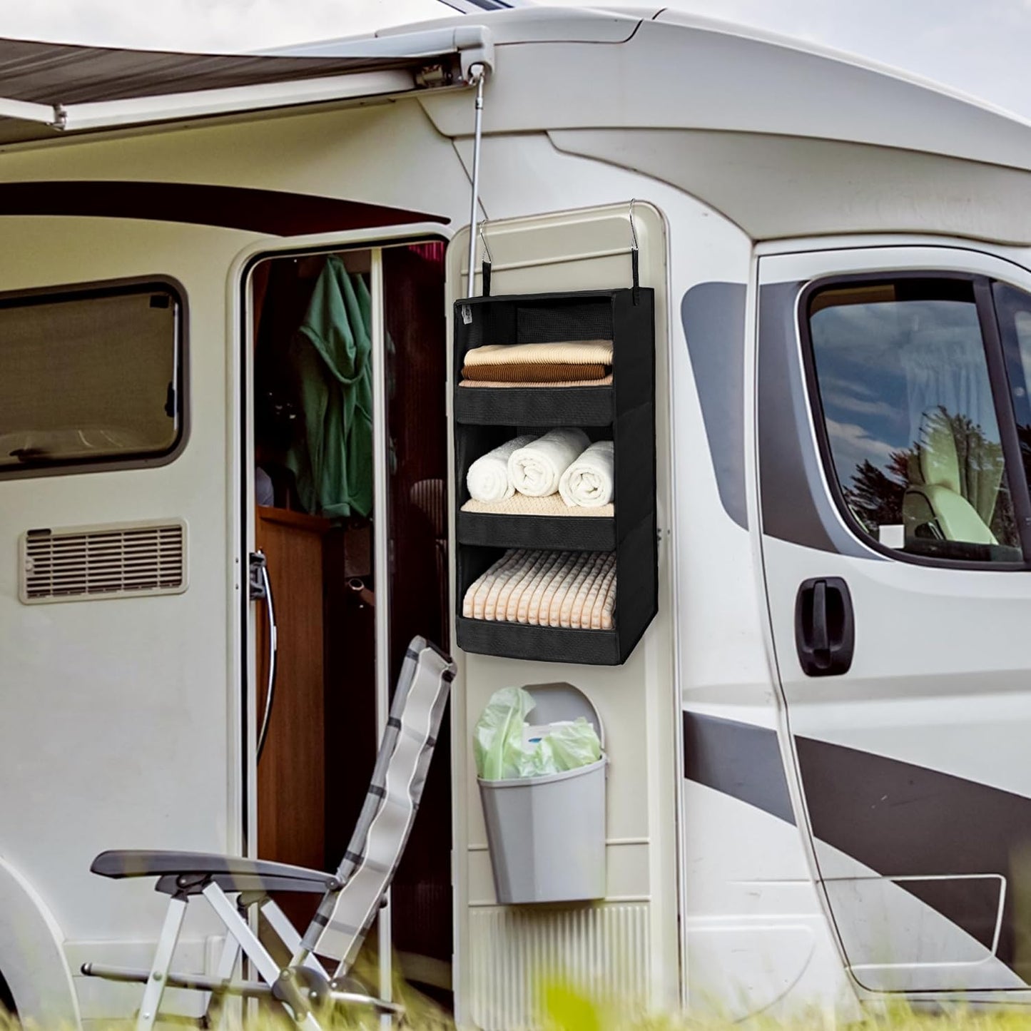 GRANNY SAYS 3-Shelf Hanging Closet Organizer, Collapsible Closet Hanging Shelves, Nursery Hanging Organizer, Black, 29 ½" H X 12" W X 12" D, 1-Pack