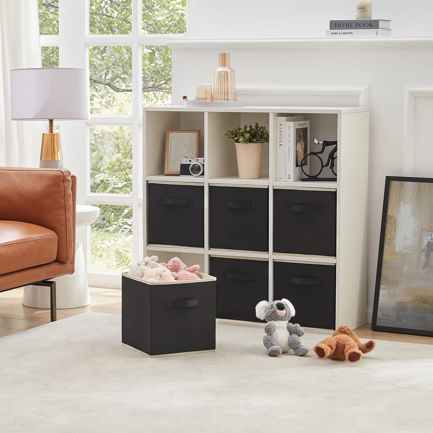 Lifewit Collapsible Fabric Storage Cubes Bins Set 11 Inch, Foldable Cubby Organizers Boxes, 6 Pack Organizing Baskets for Shelf, Closet, Utility Room, Storage Room, 18L Black