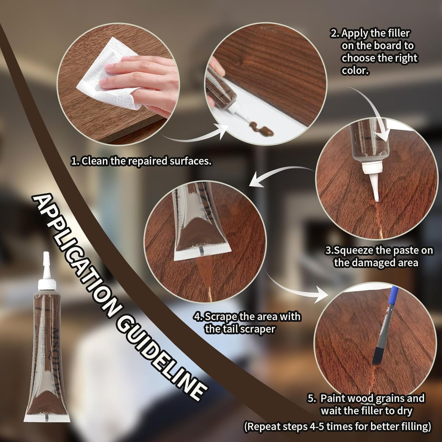 Wood Repair Kit, 13Pcs Wood Filler Repair kit, Wood Scratch Repair for Wooden Furniture, Floor, Table, Door, Cabinet Discoloration, Wood Touch Up Fillers, Wood Stain Paint, Oak