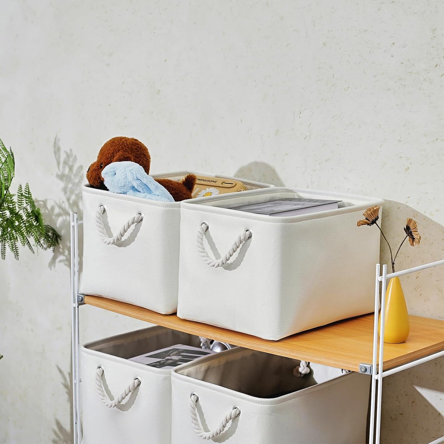 15x11x9.5 Inch Storage Baskets for Shelves,3 Pack Storage Bins，Foldable Organizer Boxes, Decorative Storage Basket for Organizing Clothes, Toys, Books, Foldable Cloth Baskets (White)