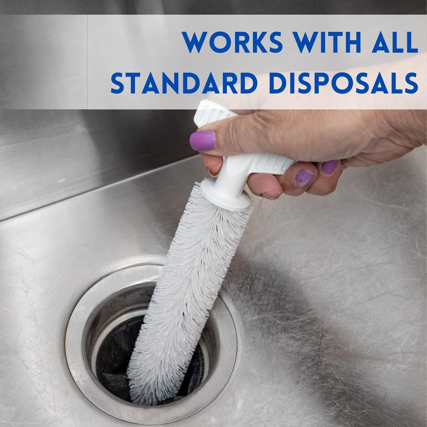 Universal Garbage Disposal Cleaner and Deodorizer, 12" Long Sink & Drain Brush Cleaner for Eliminating Residues & Odor, Sturdy T-Grip Handle, USA Made Sink Disposal Cleaning Brush by FryOilSaver Co.