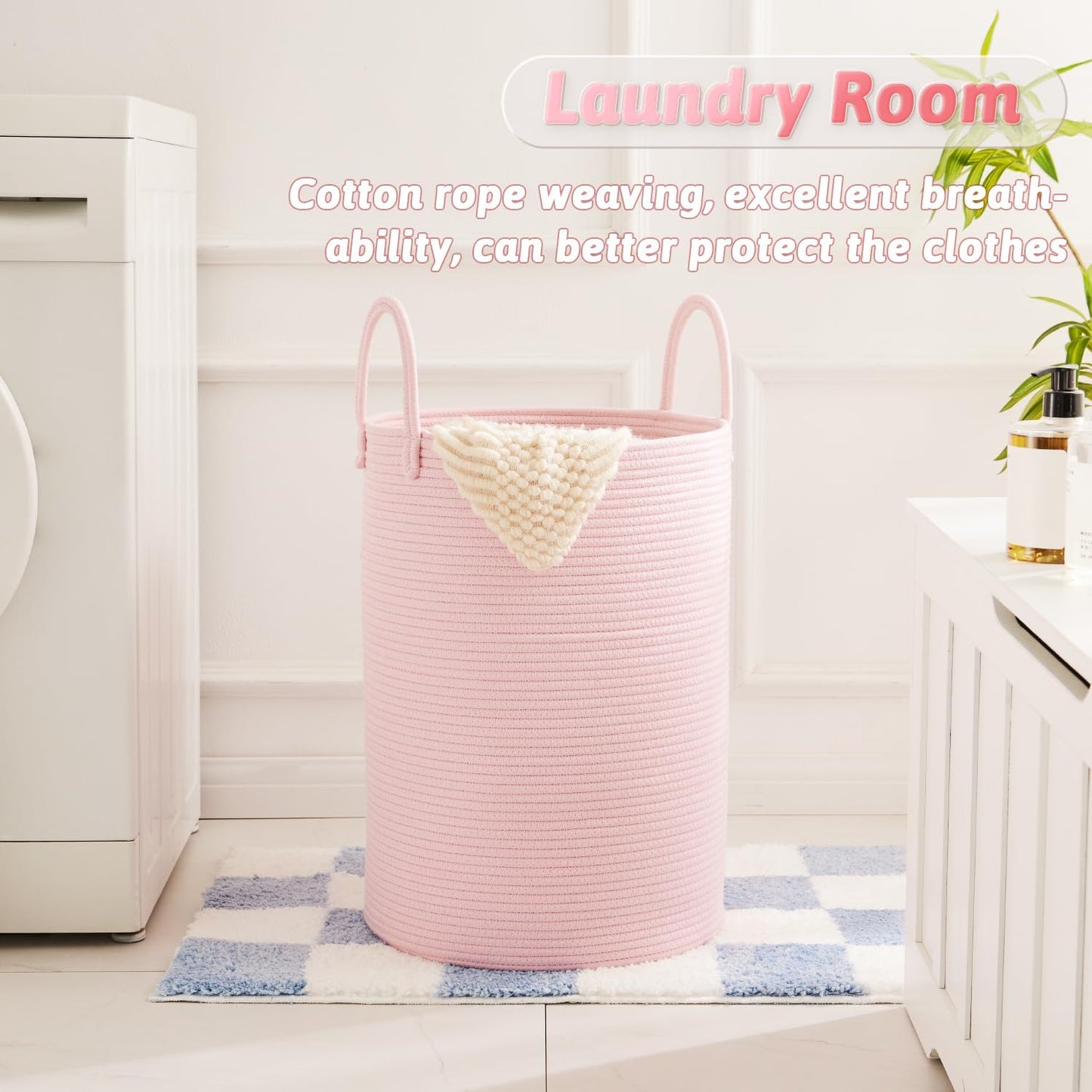 Laundry Basket,Woven Cotton Rope Laundry Hamper,100L for Decorative Storage of Dirty Clothes,Toys and Blankets in Bathroom,Baby Room and Living Room