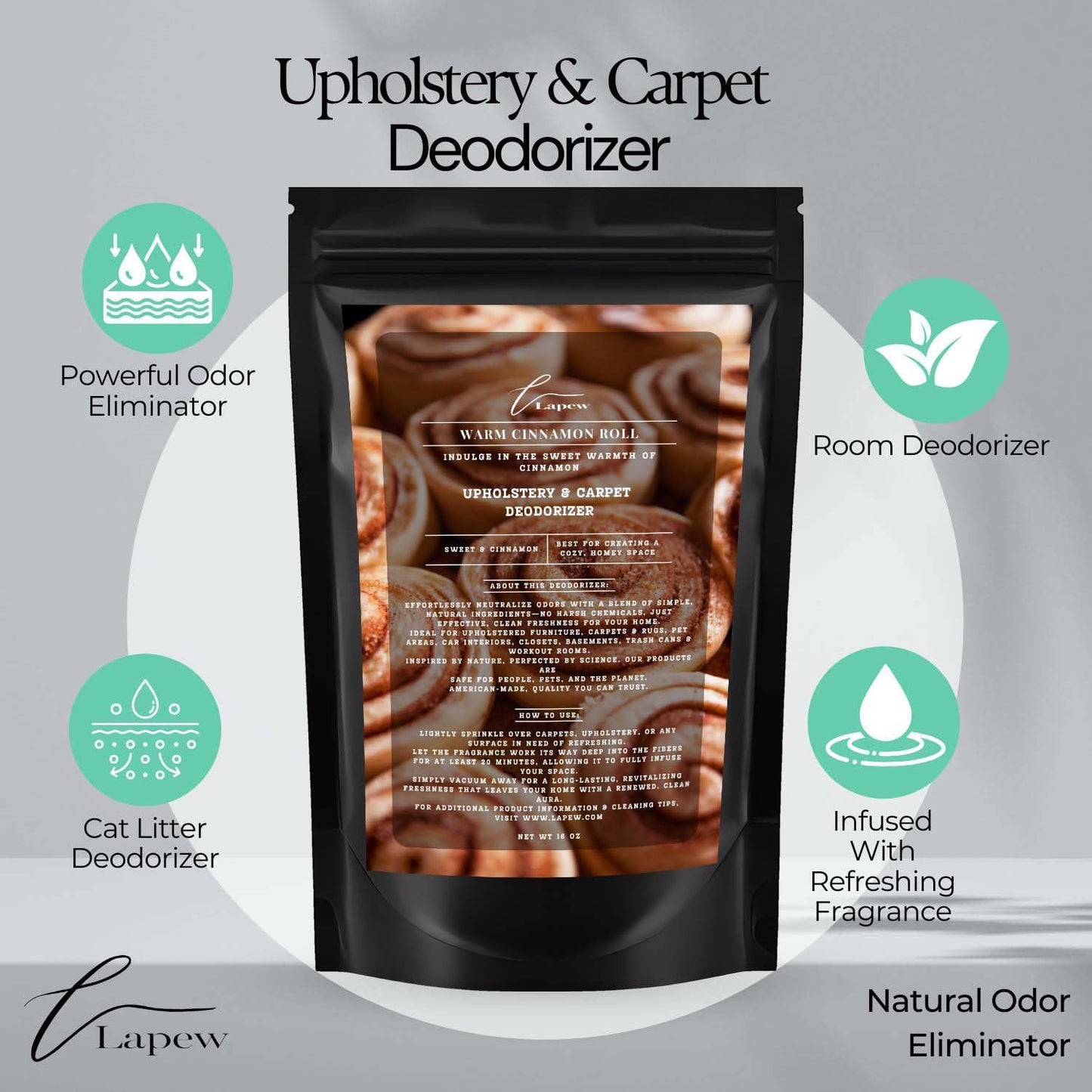 Warm Cinnamon Roll Carpet Freshener Powder 16 oz | Powerful Odor Eliminator for Home | Upholstery Deodorizer | Carpet Deodorizer | Pet Urine | Cat Litter Box