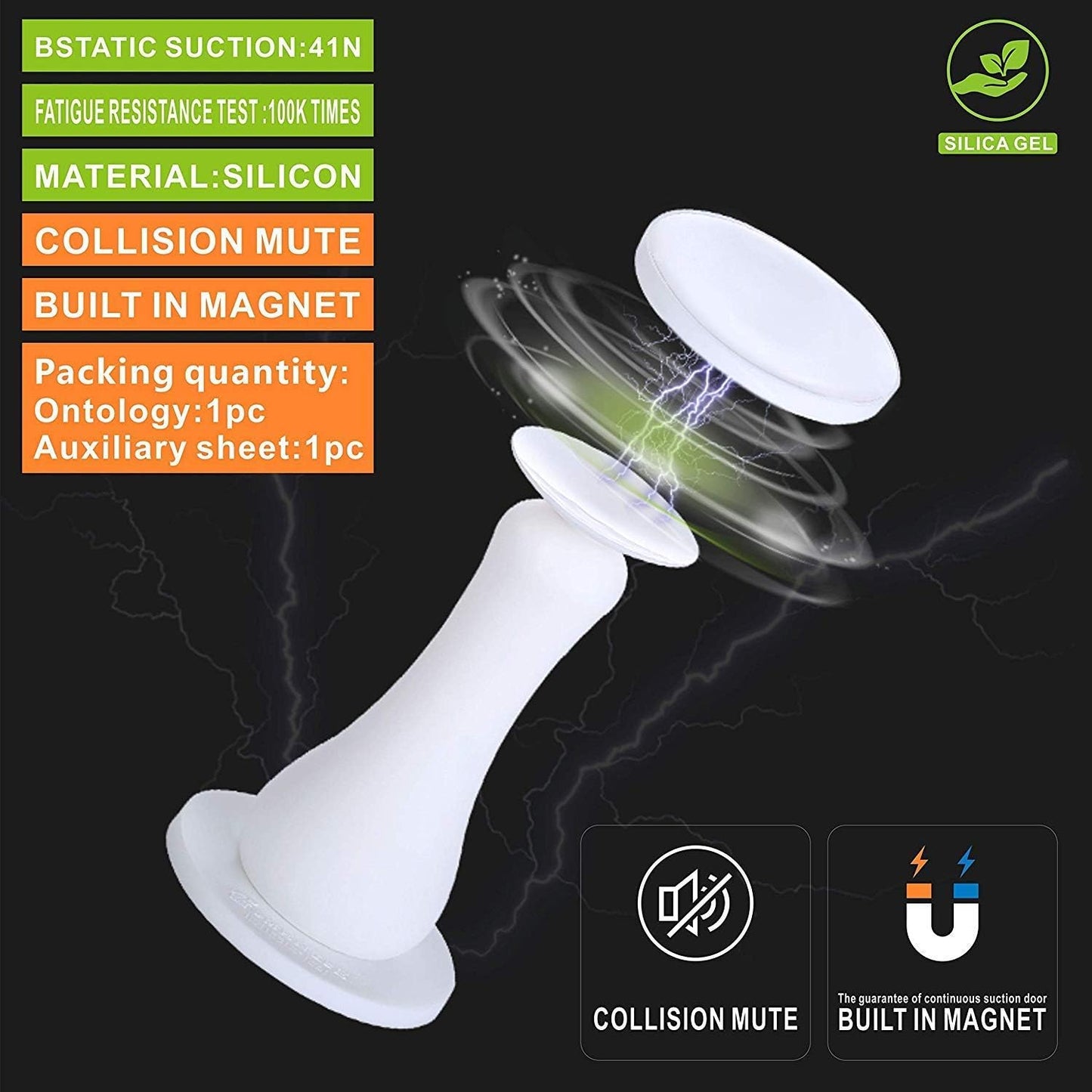 Magnetic Door Stopper Self Adhesive, Silicone Door Stop Holder Wall Mount Damage-Free with Durable Reusable Waterproof House Door Stopper, No Need to Drill Collision Mute No Trace (White)