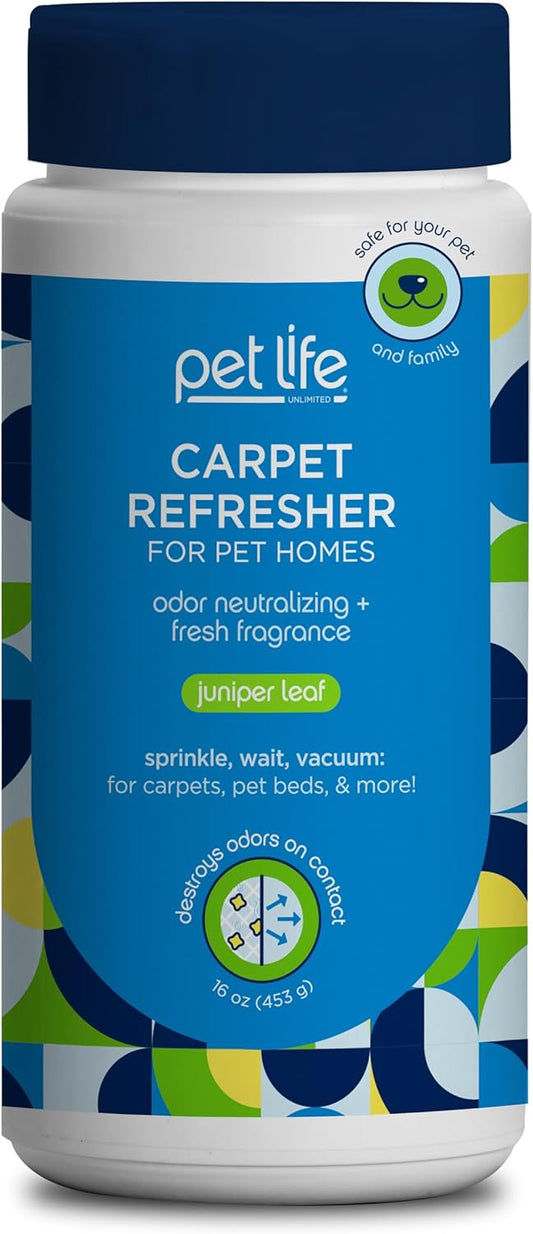 Pet Life Unlimited Carpet Refresher & Deodorizer Powder - Pet Safe, Plant Based Juniper Leaf Scent, Made in USA - 16oz (Pack of 1)