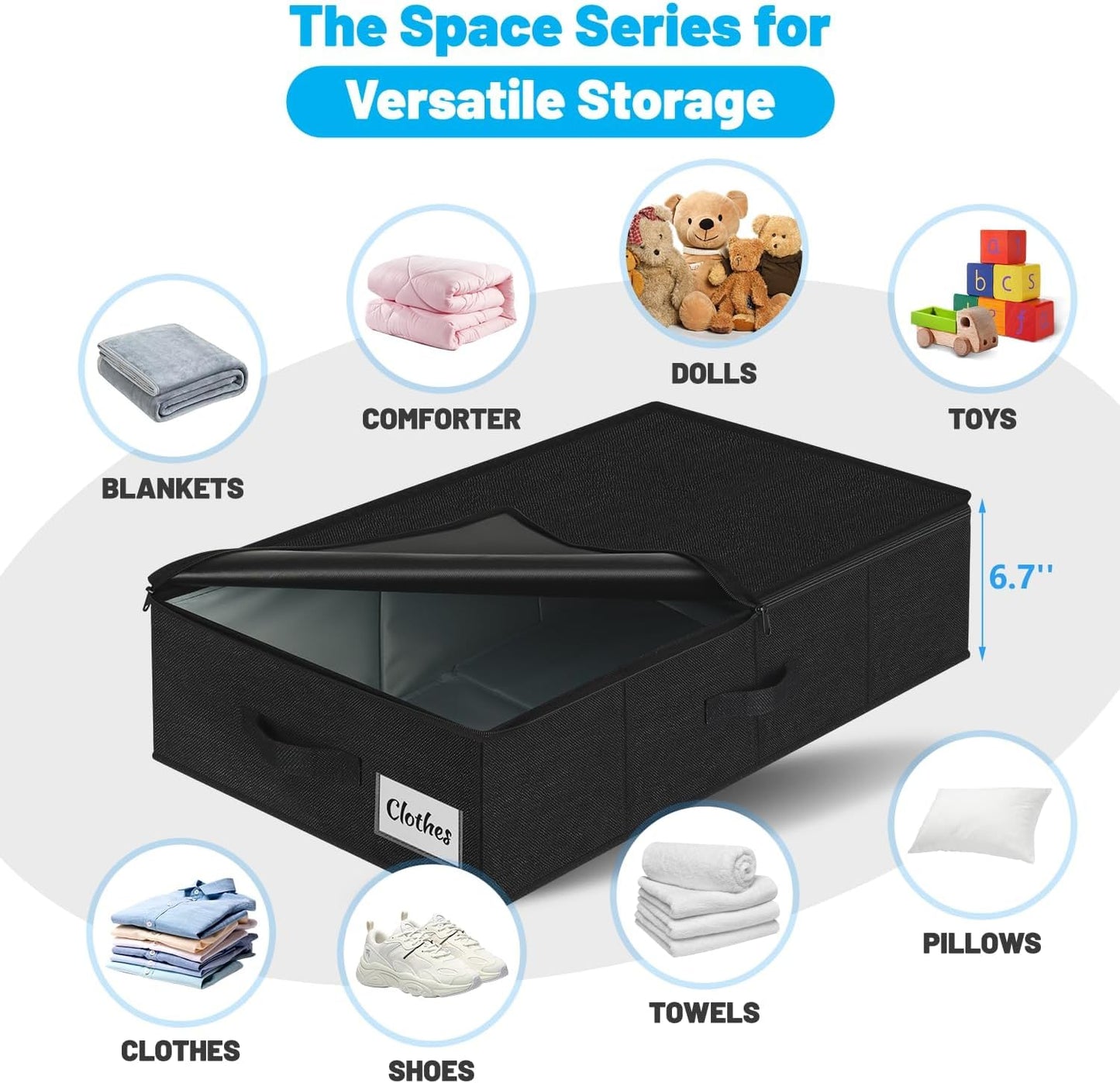 Under Bed Storage Container Bin 3 Pack, Low Profile Foldable Underbed Clothes Storage Organizer W/ Ultra Thick Fabric and Sturdy Bottom/Sides, Dual Zipper Storage Box for Dorm and Home 30x16x6.7"