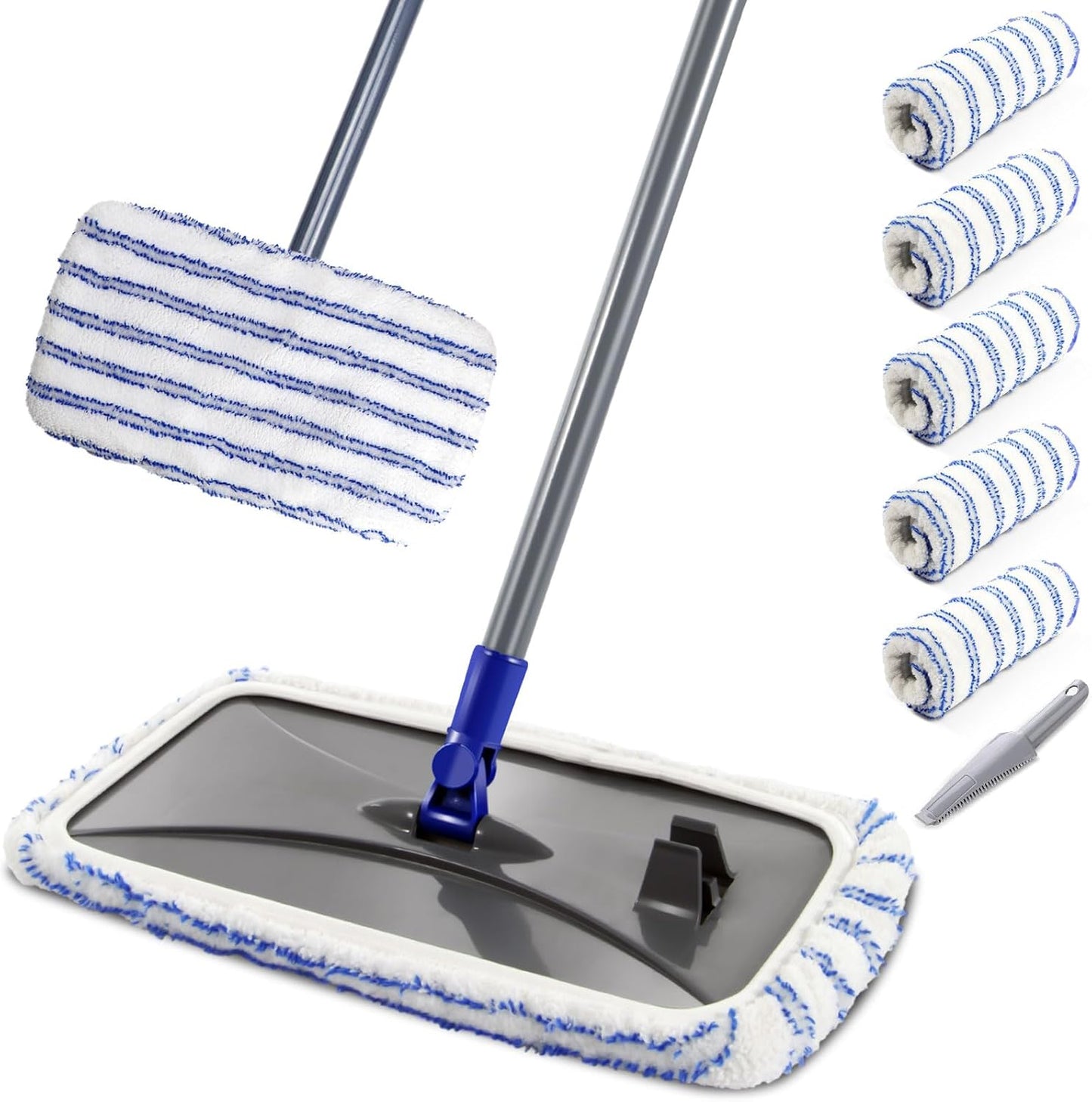 MASTERTOP Microfiber Mops for Floor Cleaning, Extra Large Industrial Mop,Floor Commercial Mop for Wet & Dry Use, Flat Mops for Hardwood, Vinyl, Laminate, Tile Floors, 5 Reusable & Washable Pads