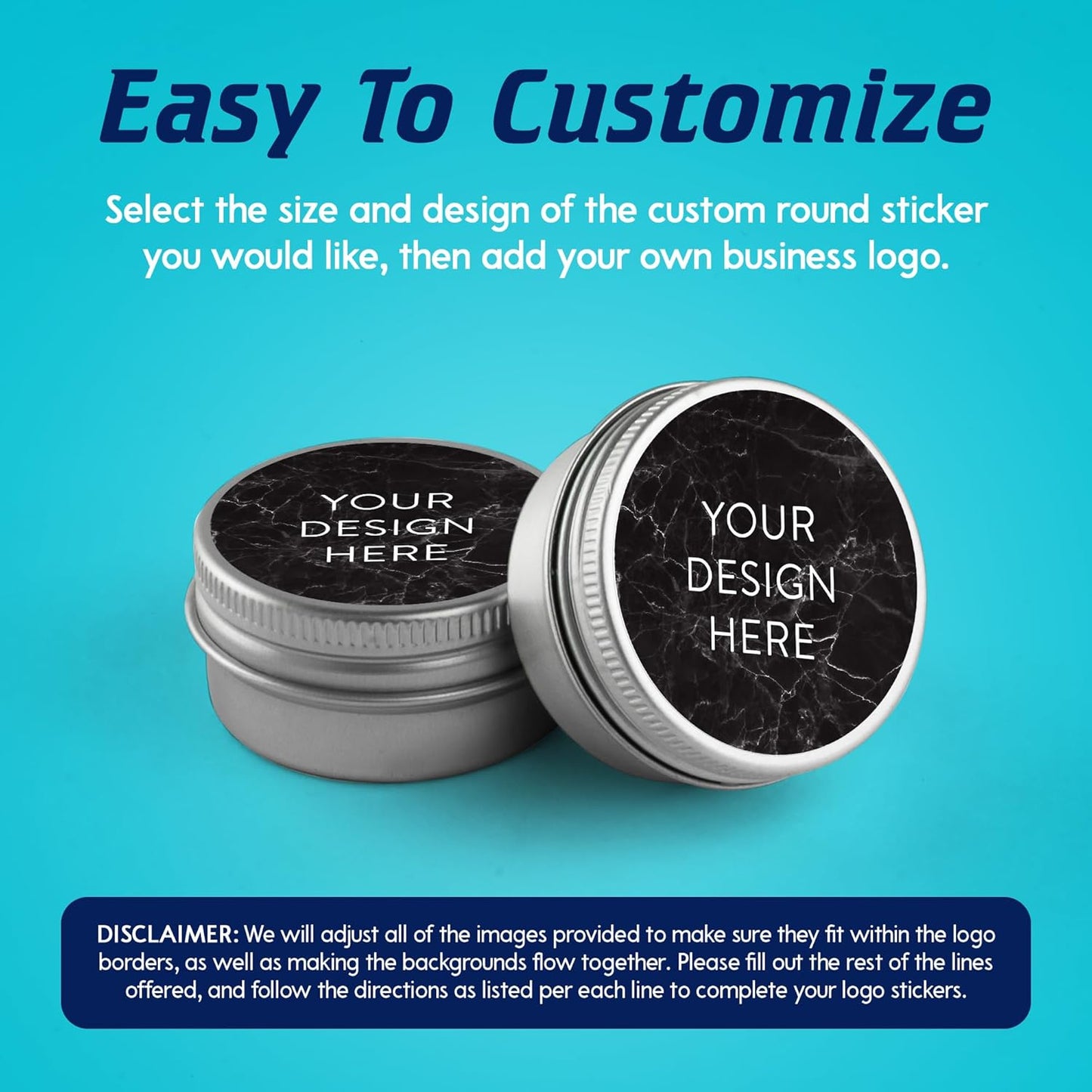 100 Custom Vinyl Stickers - Upload Your own Image, Text, Design, Logo - Personalized Logo Labels for Handmade, Packaging, Bottle, Jars, Candle, Brand Stickers (Black Marble, 5x5)