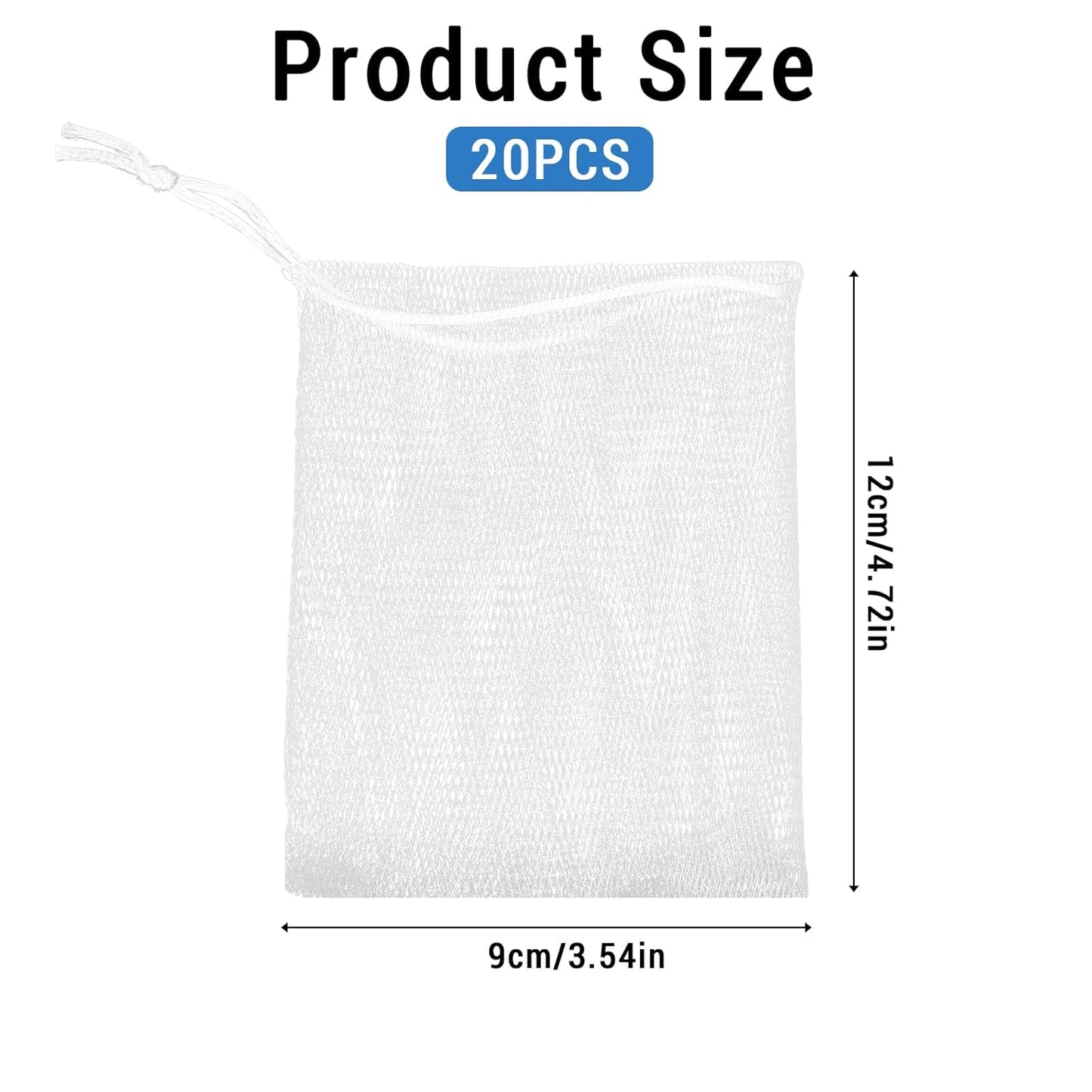 Mozeat Lens 20 PCS Exfoliating Mesh Soap Saver Pouch Bag Mesh Soap Bag Handmade Soaps Bubble Meshs Net Bags with Drawstring Meshs Foaming Net Soaps Sack Bags for Bath & Shower