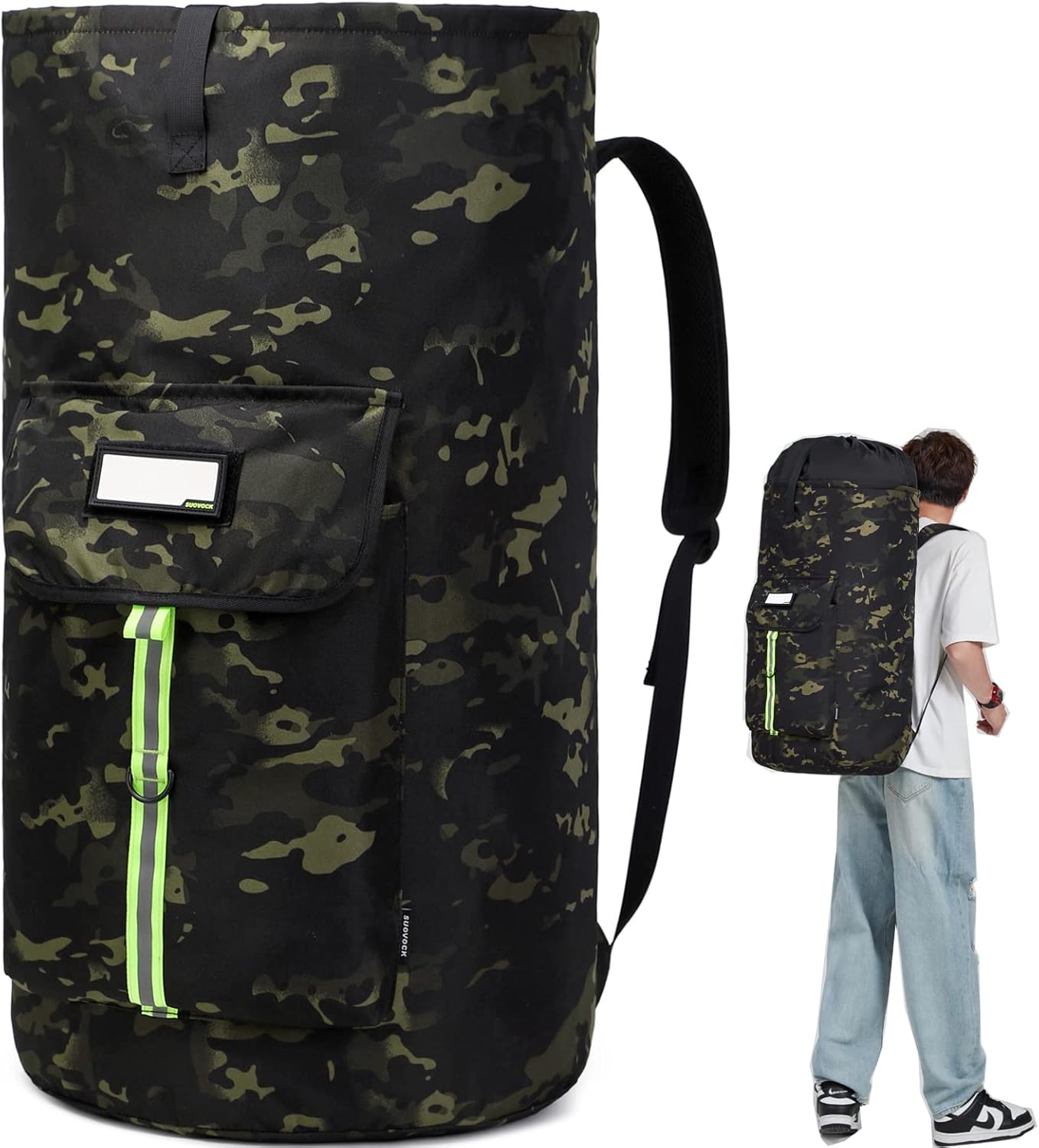 laundry bag backpack,extra-large heavy duty laundry bags,laundry backpack for college students,drawstring closure (Black CP)