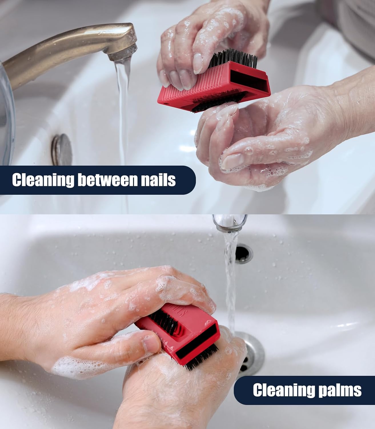 Nail Brush for Cleaning Fingernails, 2Pack Heavy Duty Nail Brushes Remove Dirt and Paint Fingernail Brush Deep Cleaning Mechanical Nail Scrub Brush Two-Sided with Hanging Rope, （Red）