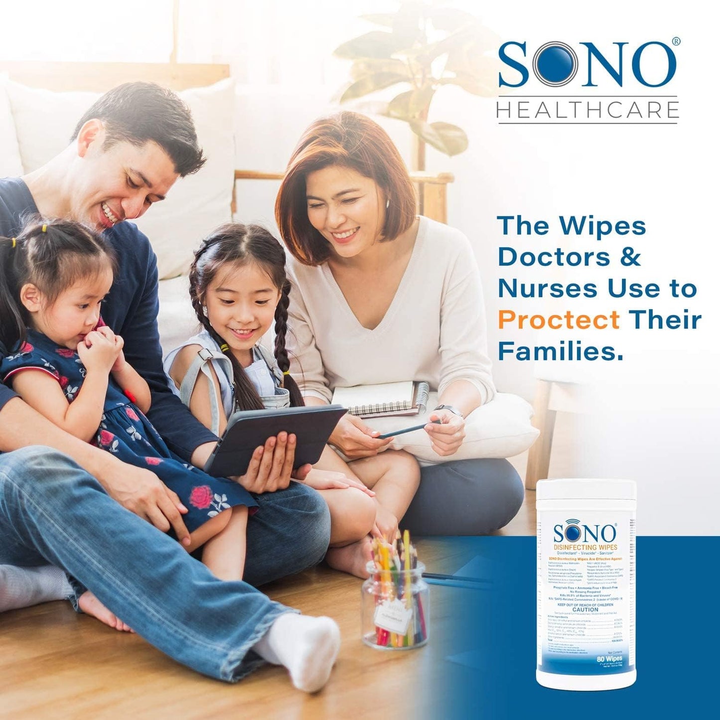 SONO Disinfecting Wipes - Alcohol-Free, No Bleach, Medical-Grade I Multi-Surface Cleaning for Home, School, Office I Gentle on Electronic Devices I Everyday Use I 480 CT (Canister of 6)