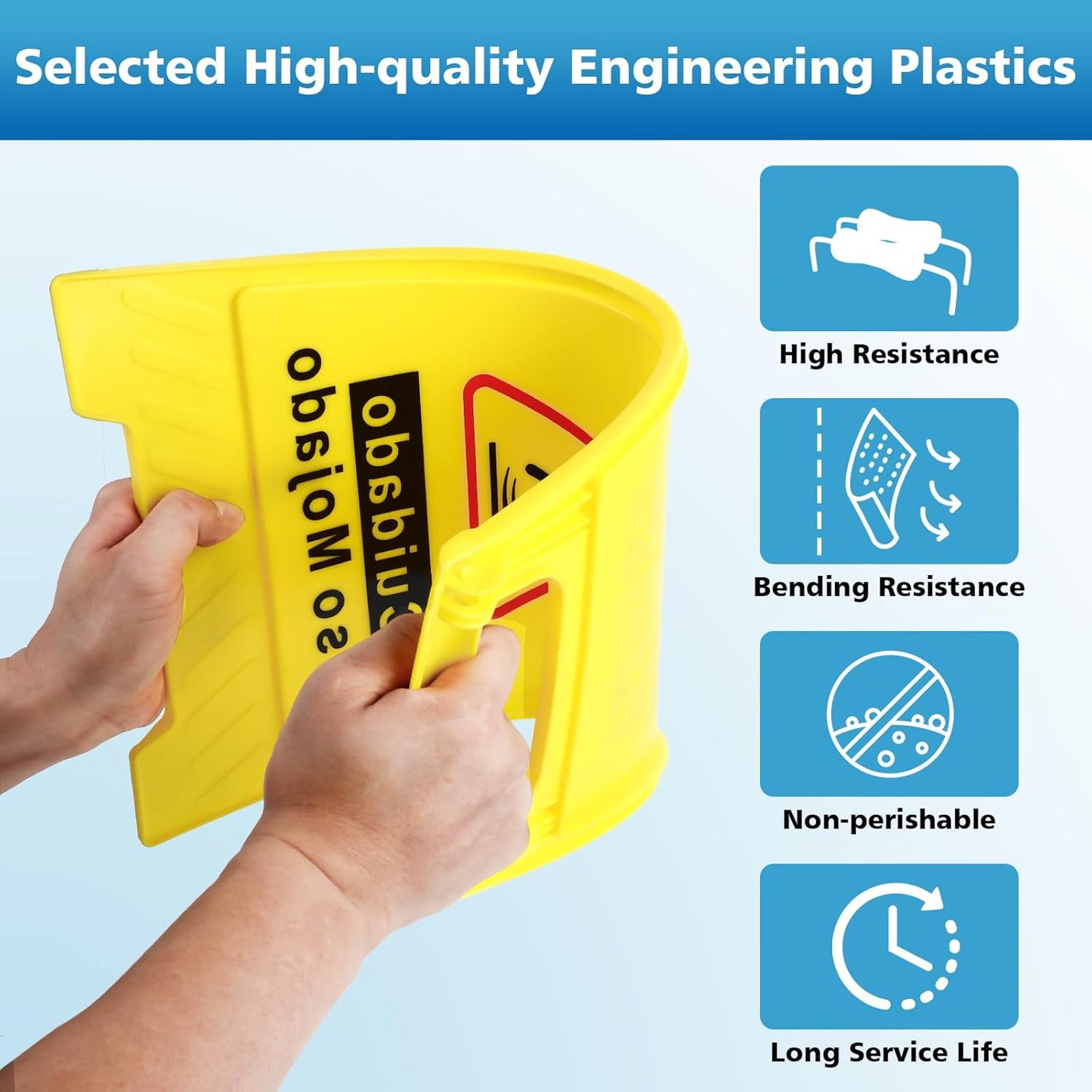 2-Pack Caution Wet Floor Sign,17.5" Height,Bright Yellow Double-Sided Folding A-Shaped Frame Design, Bilingual Caution Message