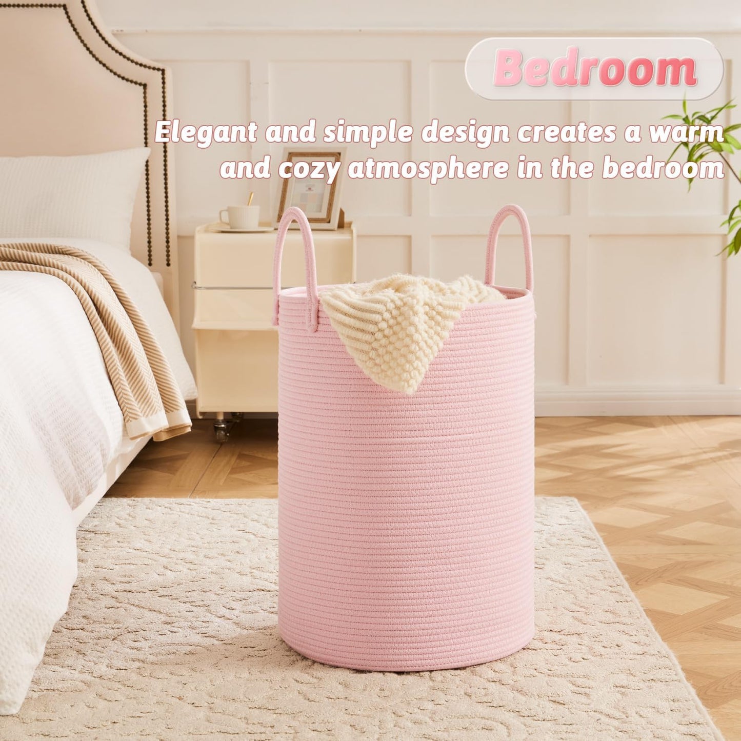 Laundry Basket,Woven Cotton Rope Laundry Hamper,100L for Decorative Storage of Dirty Clothes,Toys and Blankets in Bathroom,Baby Room and Living Room