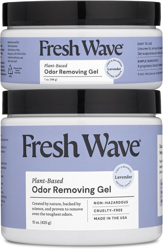 Fresh Wave Lavender Odor Removing Gel, 15 oz. & 7 oz.| Safer Odor Absorbers for Home | Natural Plant-Based Odor Eliminator | Every 7 oz. lasts 30-60 Days | For Cooking, Smoke, Trash & Pets