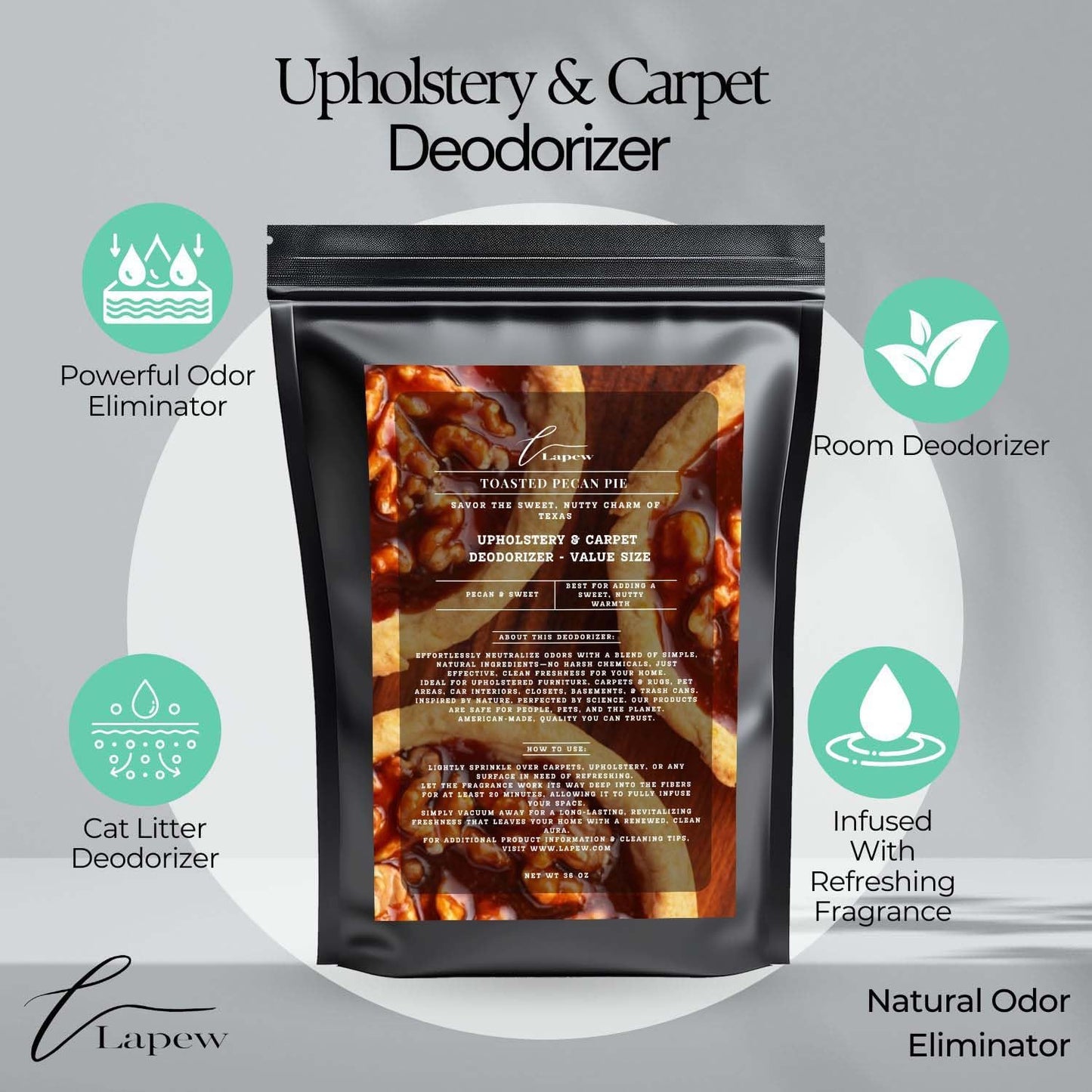 Toasted Pecan Pie Carpet Freshener Powder Refill 36 oz | Powerful Odor Eliminator for Home | Upholstery Deodorizer | Carpet Deodorizer | Pet Urine | Cat Litter Box