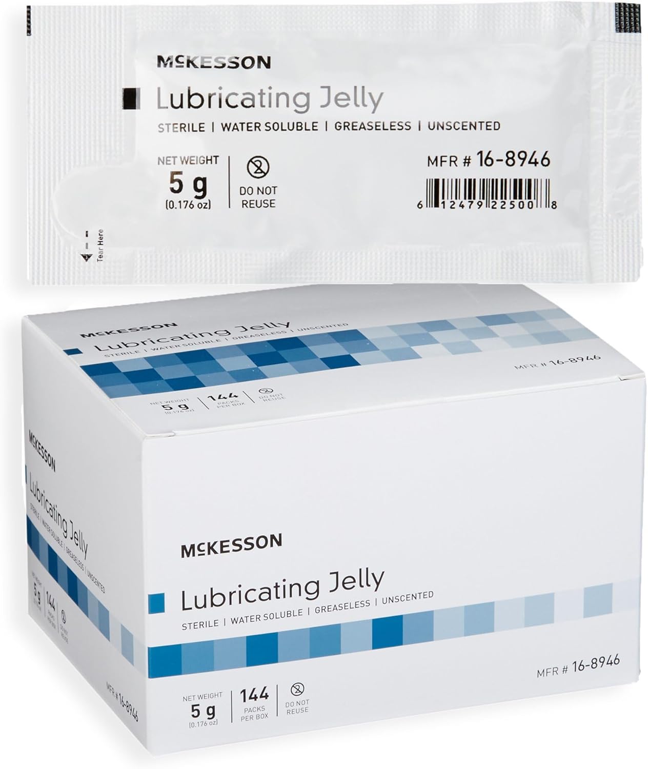 McKesson Lubricating Jelly, 5 g [144 Count] Water Based Non-Sticky Lube, Water Soluble Lubricant Gel - for Surgical, Medical, Personal – Sterile Individual Packets