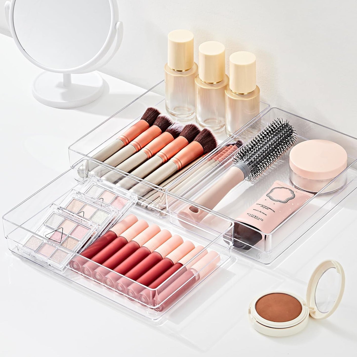 SMARTAKE 6 PCS Clear Plastic Drawer Organizers Set, Large Size Non-Slip Desk Drawer Organizer, Versatile Bathroom and Vanity Drawer Organizer Trays for Makeup, Bedroom, Office, Kitchen Utensils