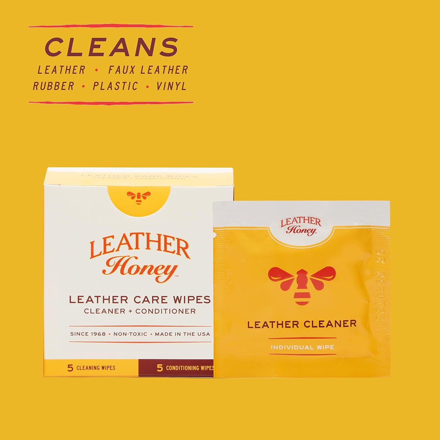 Leather Honey Leather Wipe Kit: Clean & Restore On-The-Go. For Any Color of Leather Couches, Car Seats, Purses, Shoes & Bags. Nontoxic, Ready-to-Use & Made in the USA. 5 Cleaner & 5 Conditioner Wipes