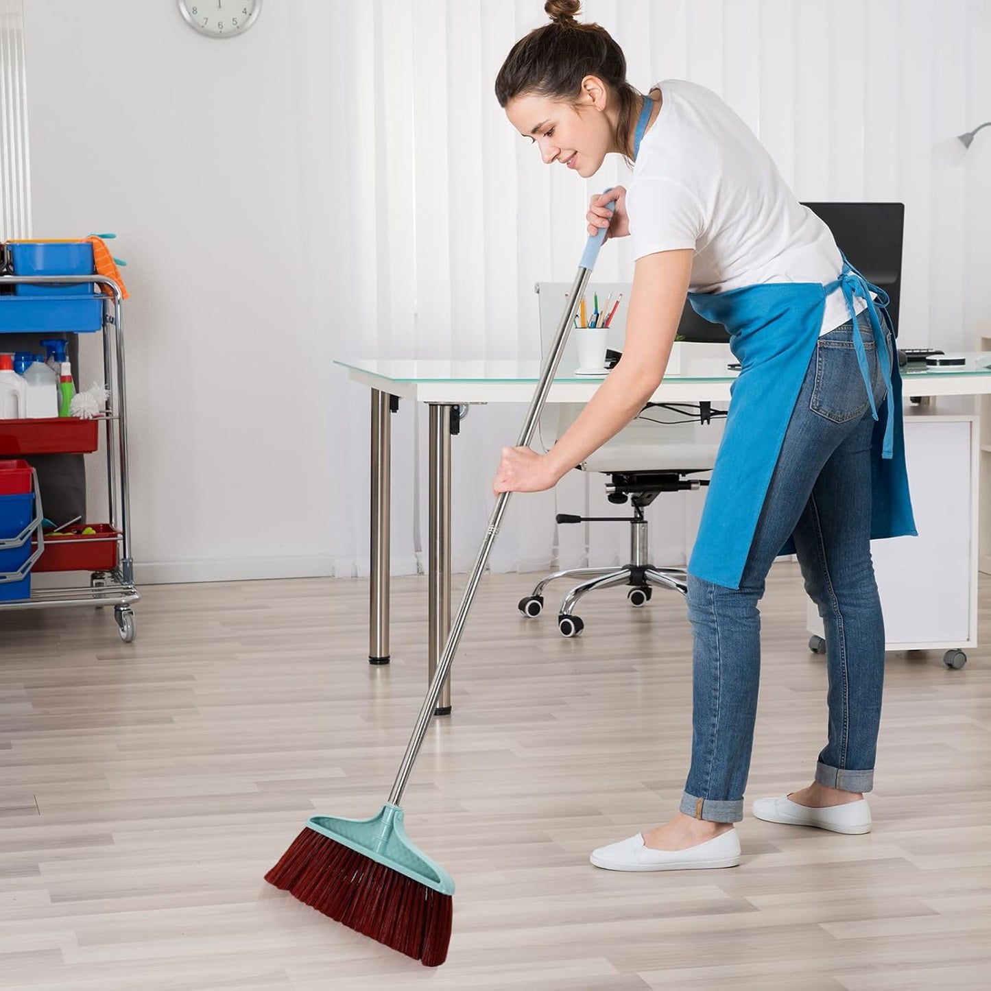 Lasnten 8 Pcs Heavy Duty Broom Commercial Set 49" Stainless Steel Detachable Handle Indoor and Outdoor Floor Brooms for Home, Garage, Kitchen, Office, Patio Cleaning, Warehouse