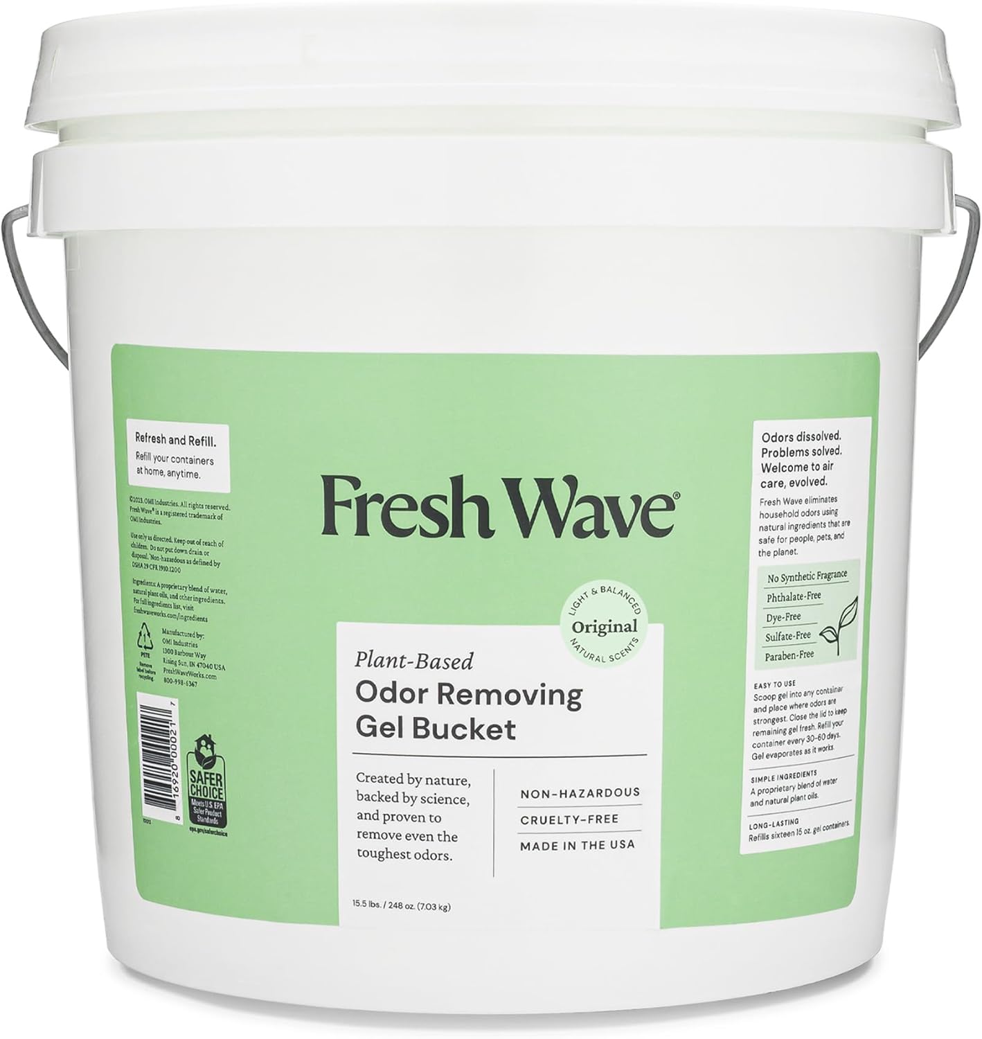 Fresh Wave Odor Removing Gel Bucket, 15.5 lb. (248 oz.), Original Scent Refill - Odor Absorbers for Home, Safer Odor Relief, Natural Plant-Based Odor Eliminator, For Cooking, Trash & Pets