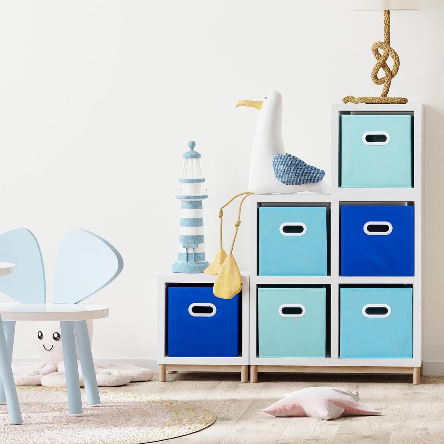 Stero Fabric Storage Cubes Bins, 13 inch Fun Colored Foldable Storage Baskets with Dual Plastic Handle for Home, Kids Room, Closet and Toys Organization, Multi Colored, Set of 6