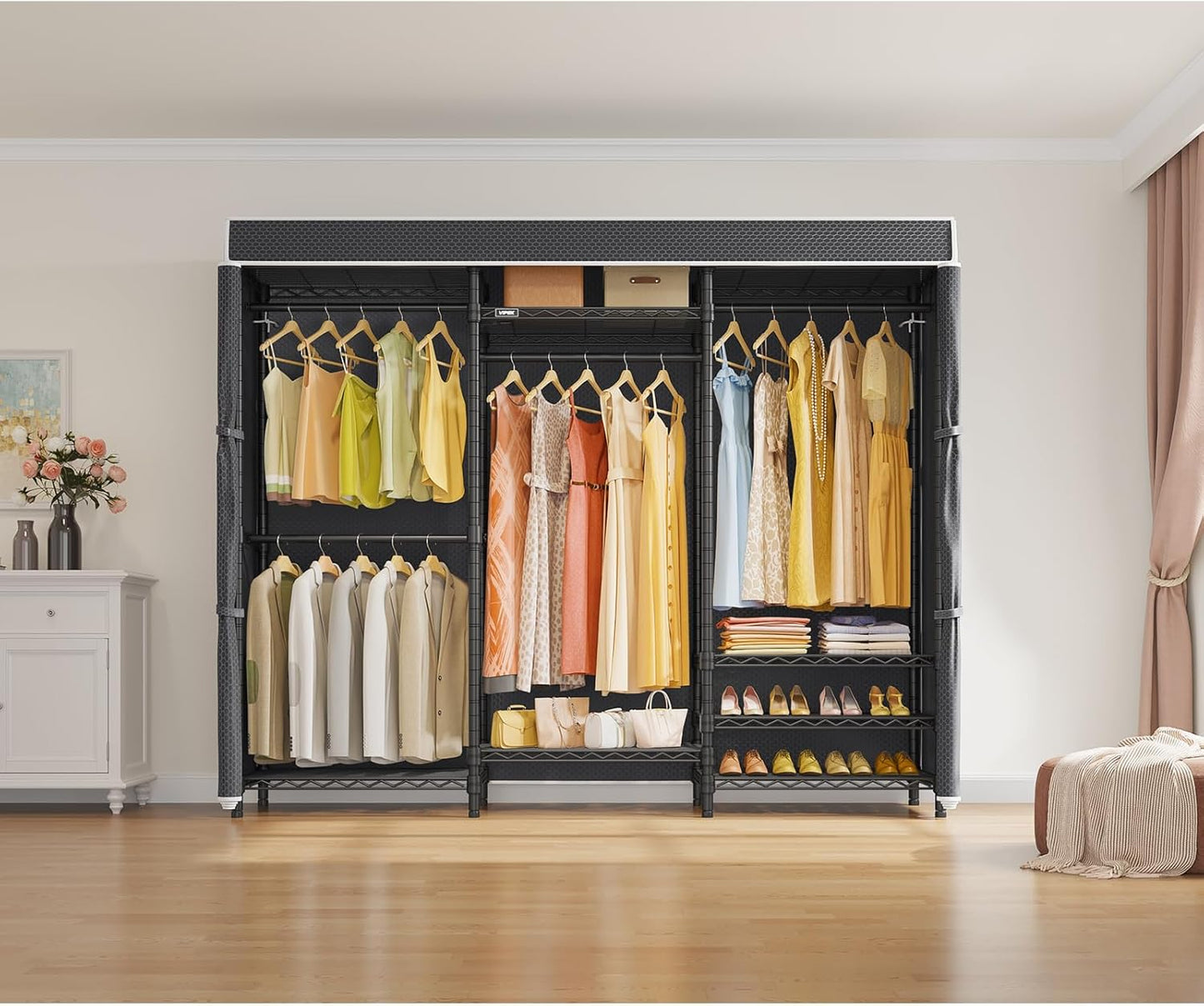 VIPEK V5C Heavy Duty Covered Clothes Rack Portable Closet Rack, Black Metal Clothing Rack with Black Upgarded Polyester Cover Cover, Adjustable Custom Freestanding Closet Wardrobe, Max Load 800LBS