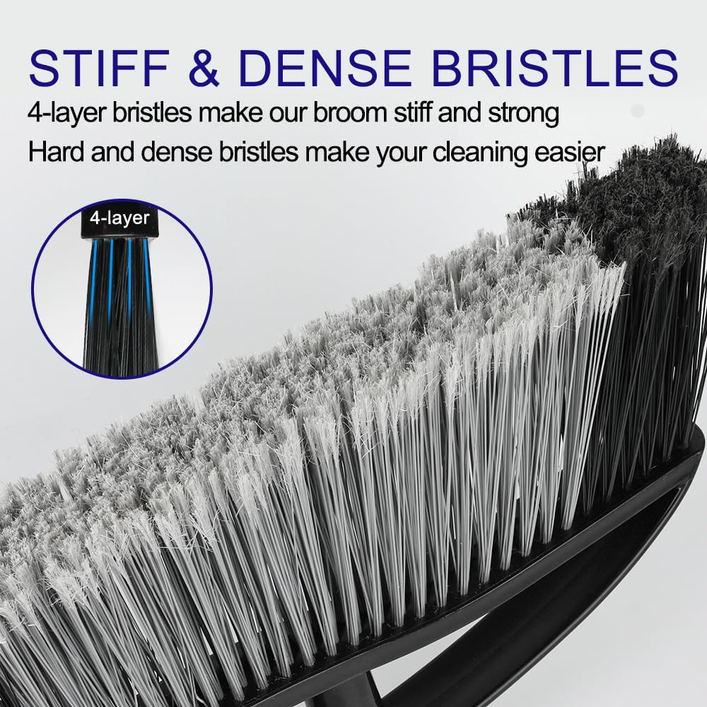 Heavy Duty Outdoor Broom - 15.7'' Wide, Long Handle, Angle Broom with Stiff Bristles for Patio, Garden, Garage, Yard (Black)