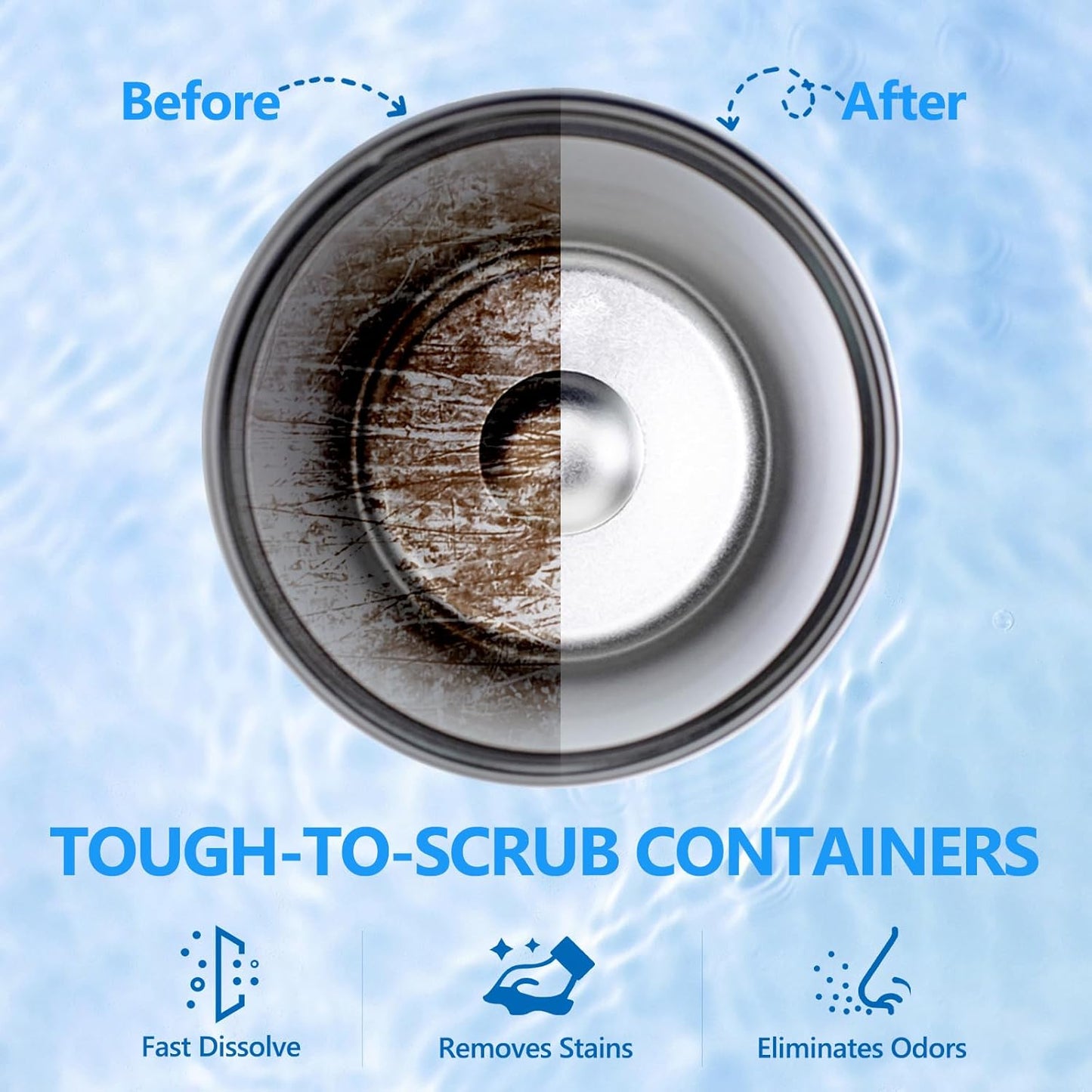 USKICH 48 Pack Water Bottle Cleaning Tablets,Water Bottle Cleaner Great for Stainless Steel, Thermos, Tumbler, Insulated and Reusable Water Bottles,Removes Stubborn Stains and Odors