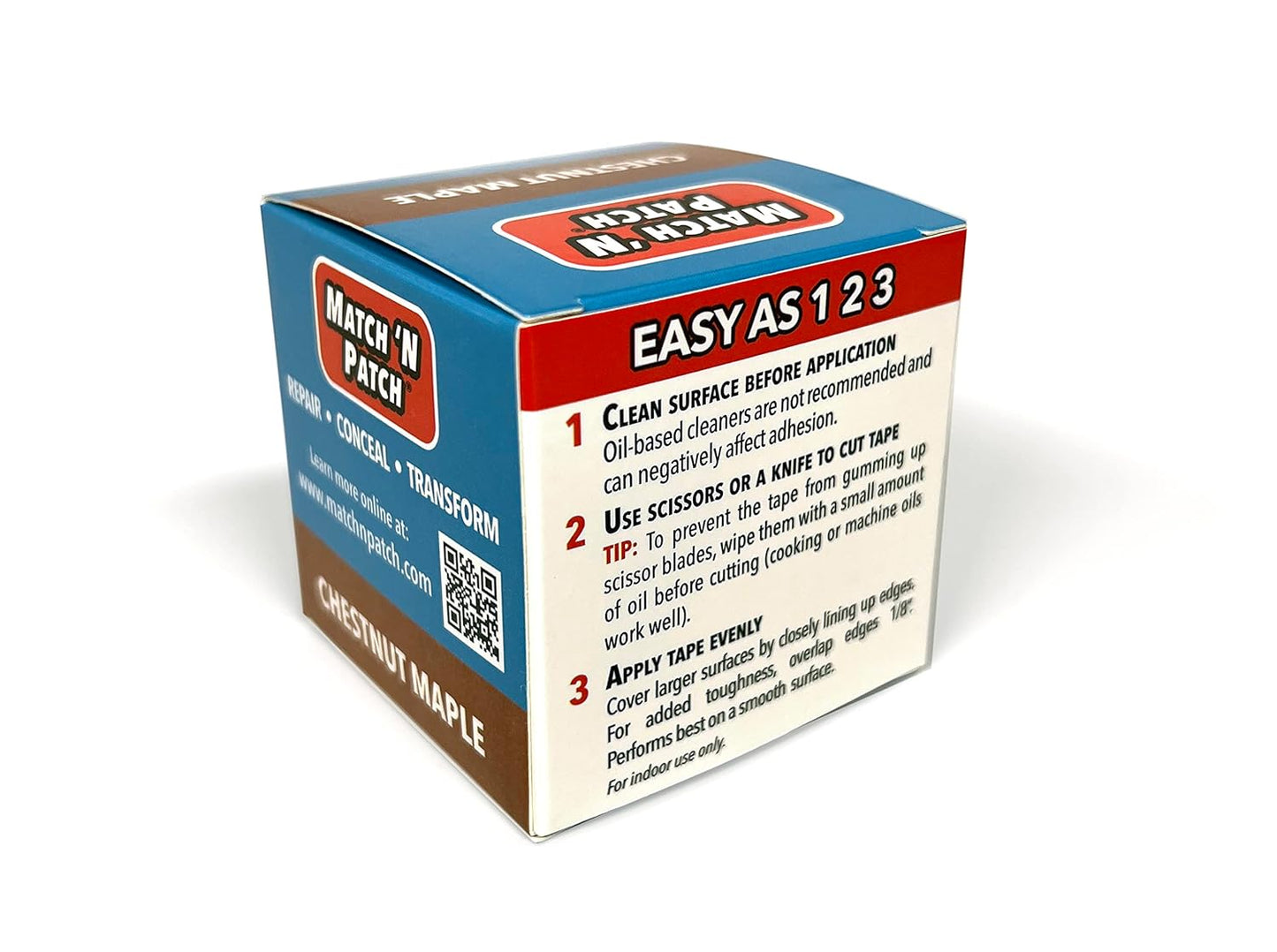 MATCH 'N PATCH Realistic Wood Grain Repair Tape - Durable Multi-Use Adhesive Tape for Furniture, Floors, Cabinets, Windows, Doors, RV, Home Decor & DIY Projects - Chestnut Maple, 2.25 inch x 15 feet