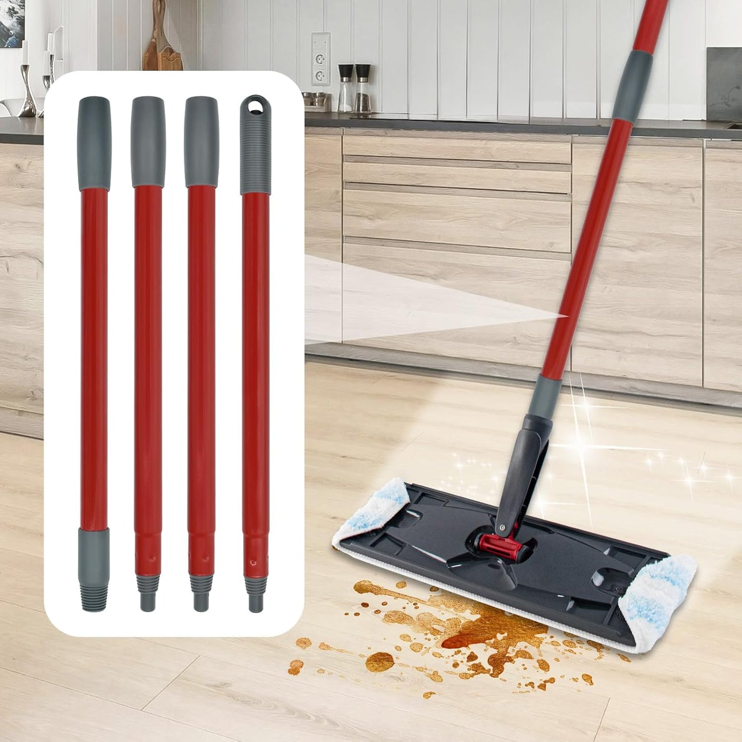 Mop Handle for Ocedar, Mop Handle for O Cedar, Spin Mop Replacement Handle for O Cedar, 4 Section 30" to 58" Mop Handles for Ocedar Spin Mop & H2pro Flat Mop, Mop Stick Mop Pole Handle for Ocedar Mop