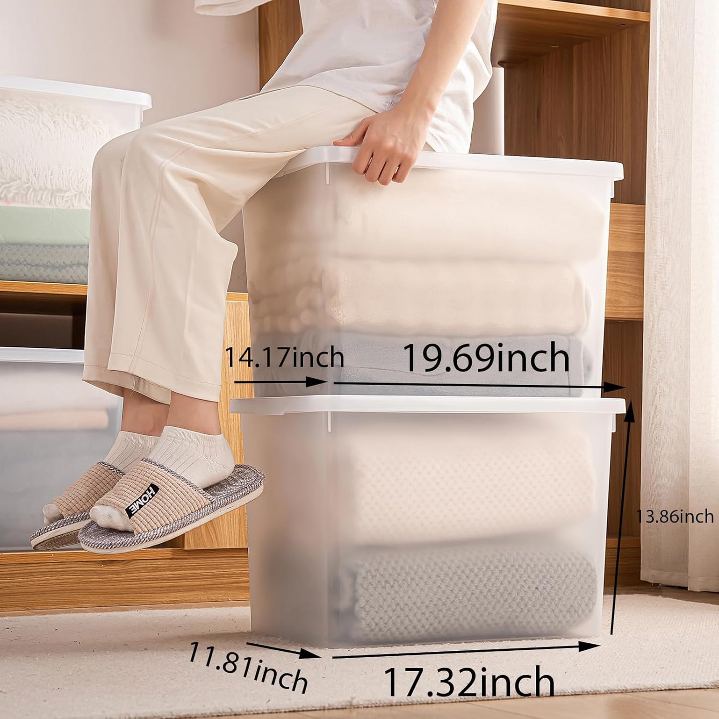 Stackable Plastic Storage Bins with Lids,Container to Organize Shoes and Crafts on Closet Shelves,Garage, Totes, Tubs Boxes Organizing 4 Pack (N-4XXL)