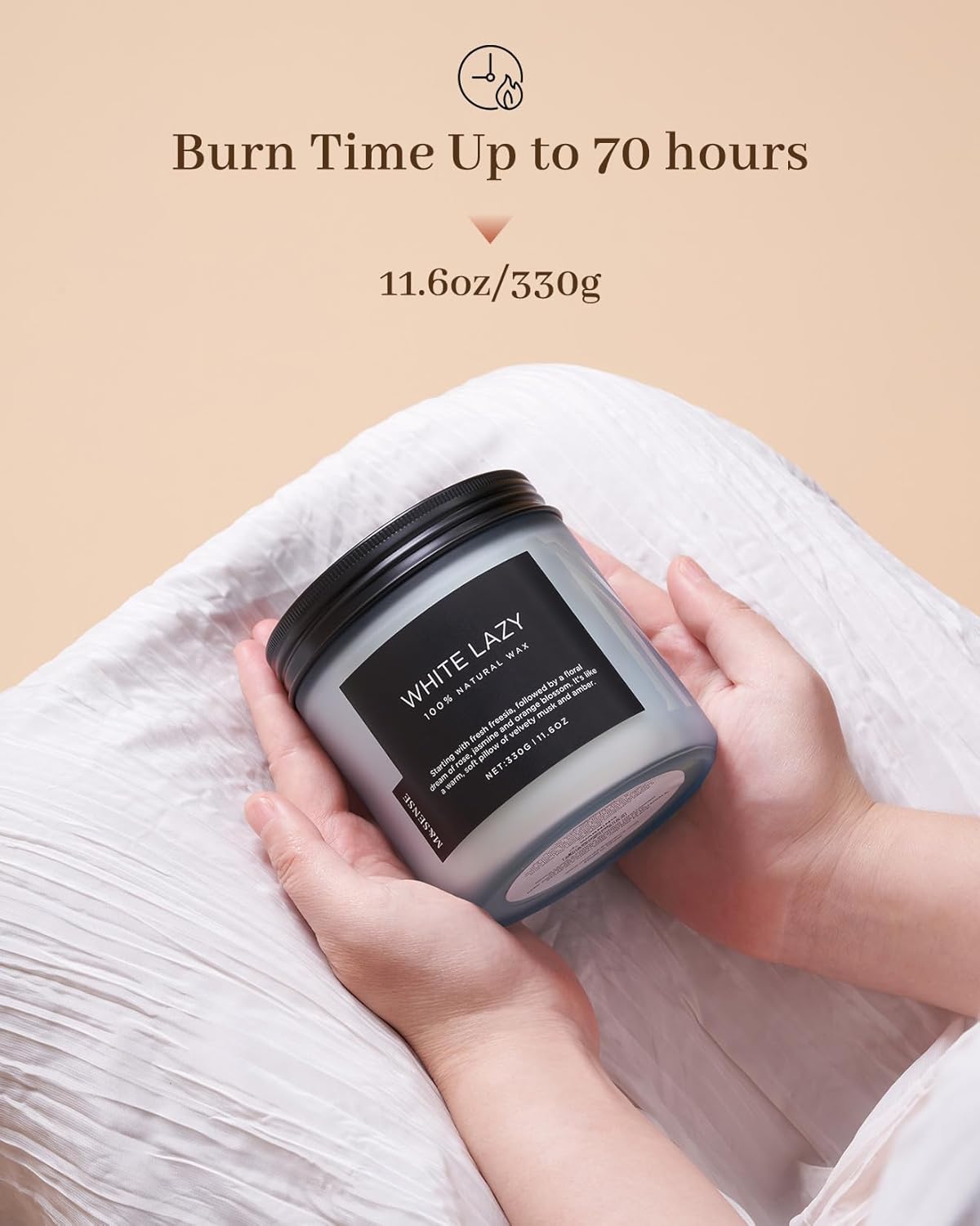 M&SENSE Jasmine & Clean Cotton Spring Scented Candle, 11.6oz Aromatherapy Gifts 2 Wick 70 Hours Long Lasting Burn, Natural Organic Soy Candle, Housewarming Gifts for Dad Mom Friends