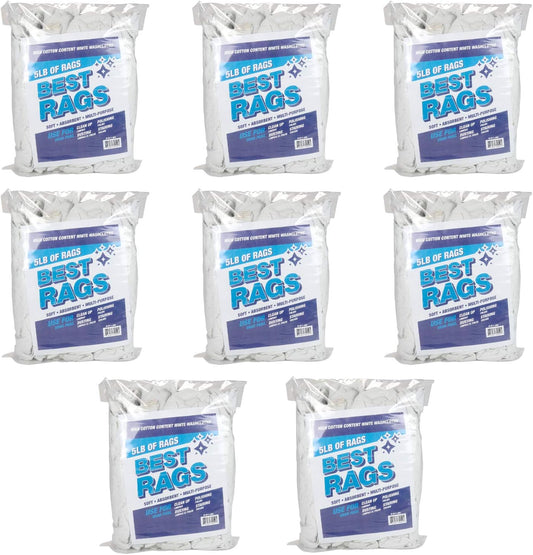 Arkwright W11 Terry Cloth Towels for Cleaning - Pack of 8 - Soft Cotton Blend Washable Multi-Purpose Bar Mop, Absorbent & Quick Dry, Bulk Bag of Rags for Kitchen, Auto Shop, and Garage, 5 lb, White