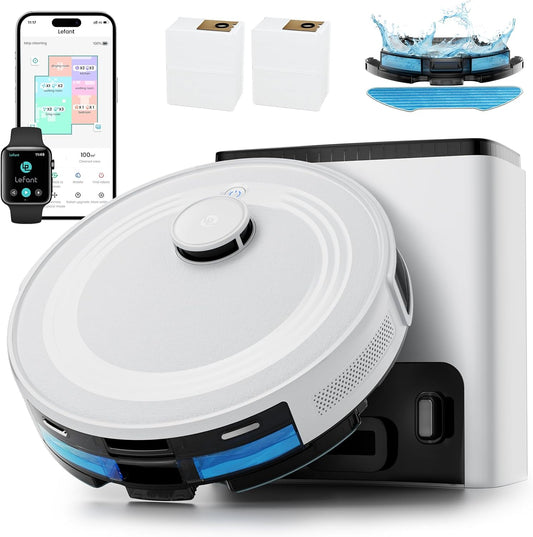 Lefant LiDAR Robot Vacuum and Mop,45-Day Self-Emptying,6000Pa Powerful Suction,Customized Cleaning,Home Mapping,140 Min Runtime,Roller Brush for Carpet,2.4G/5G WiFi/Alexa/APP/iWatch,M2 Plus