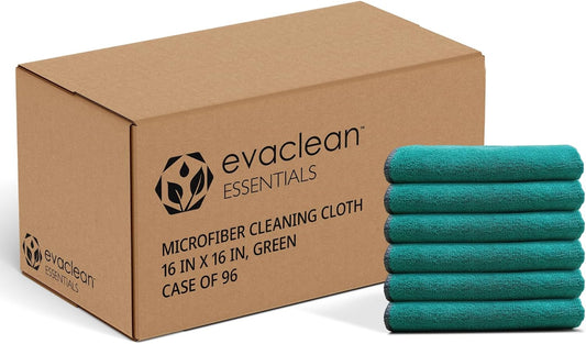 EvaClean Essentials Premium Microfiber Cleaning Cloth 16"x16" - Reusable, Washable, Non-Scratch, Microfiber Towels for Cleaning, Dusting, Polishing, High Absorbency & Durability, Green, 96-Pack