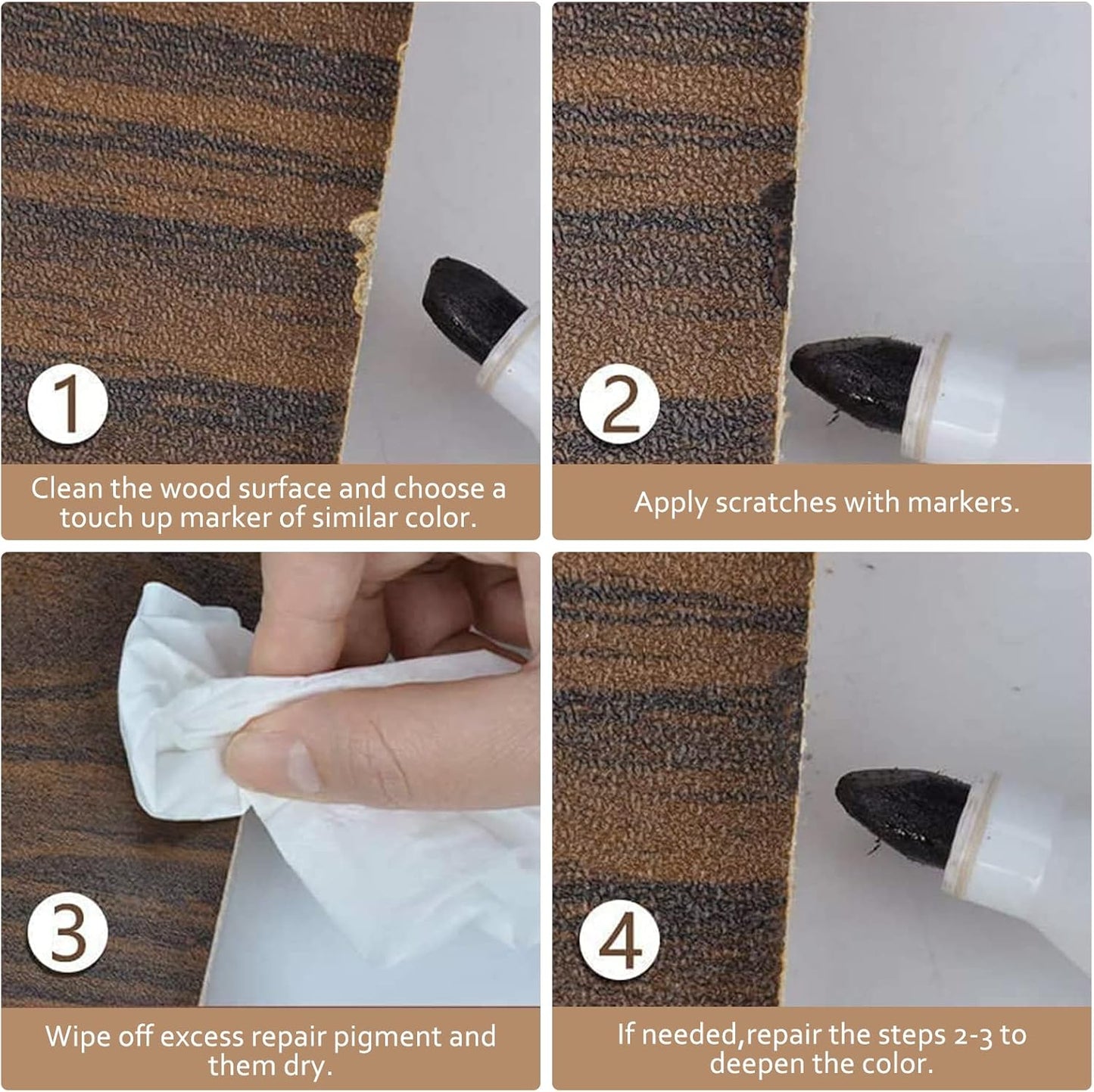 Wood Furniture Repair Kit- 8 Colors Wood Fillers and Touch Up Markers, New Upgrade Wood Repair Kit, Wood Markers for Scratches Stains- Restore Wooden Table, Cabinet, Floors, Door, 20 Sets