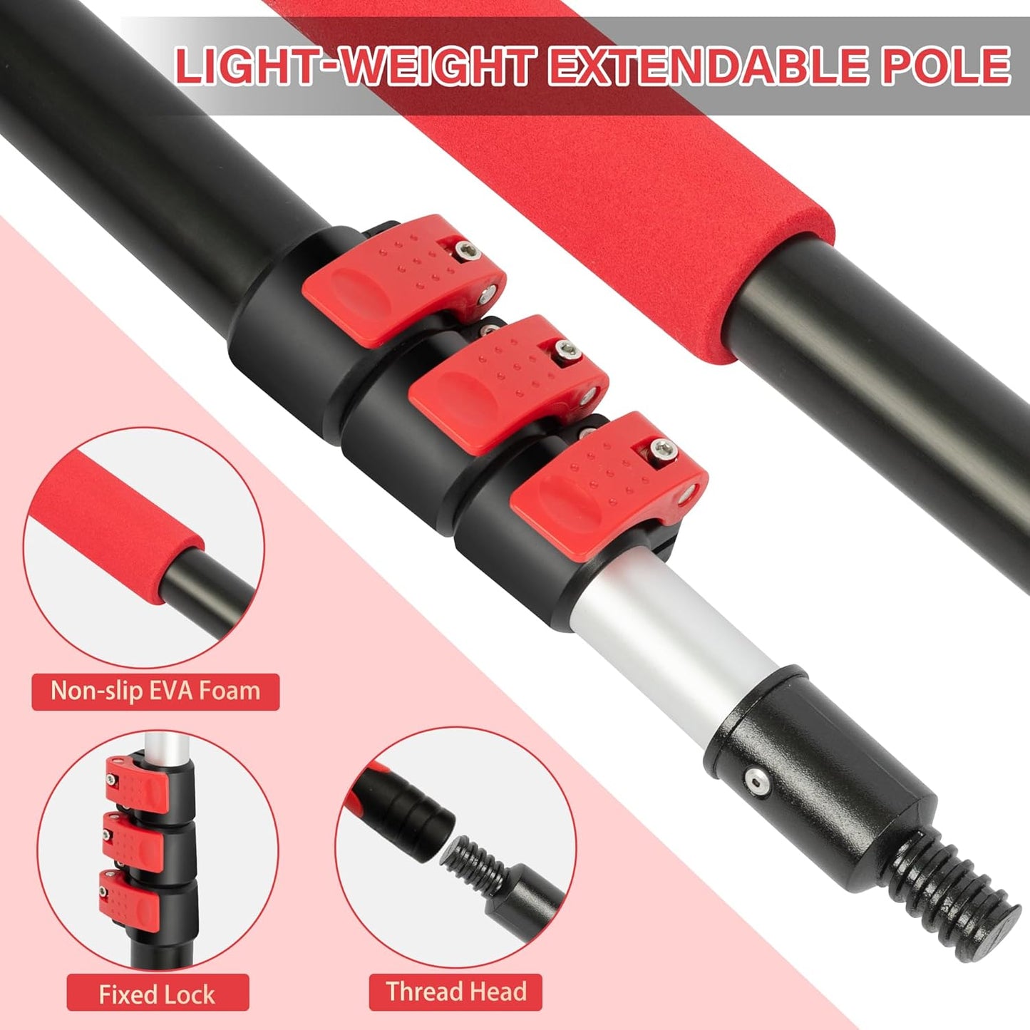 5-12 FT Extension Pole with 2 Outdoor Cobweb Brushes, 20 FT High Reach Ceiling Fan Cleaner Duster for Home, 12 FT Extendable Pole with 4 Pcs Dusting Tools, Cubweb Dusters, Feather Dusters, Fan Duster