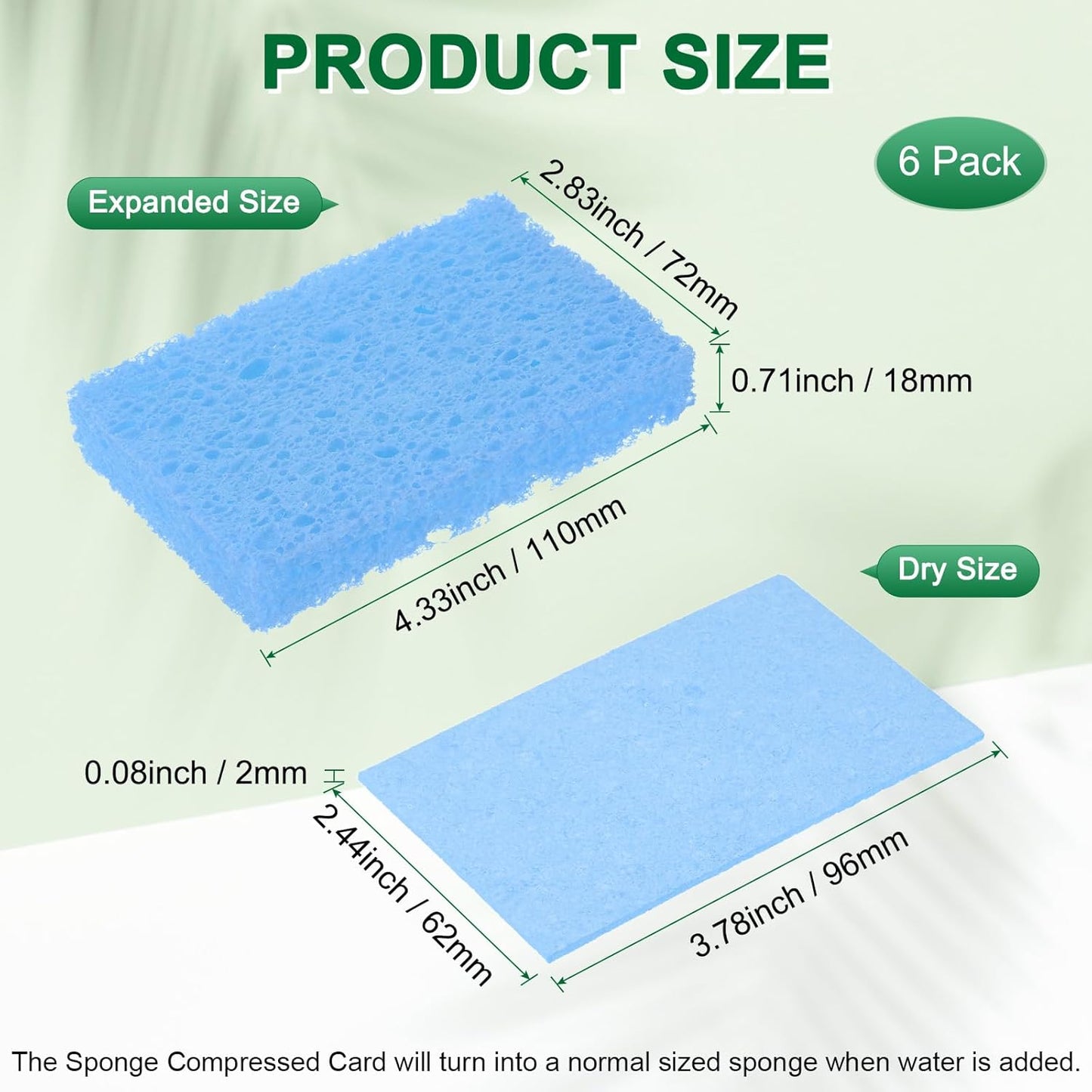 6-Pack Kitchen Sponges, Condense Eco Cellulose Non-Scratch Scrub Heavy Sponge for Kitchen/Household/Bathroom, Clean Tough Messes Dish Scrubber [Blue]