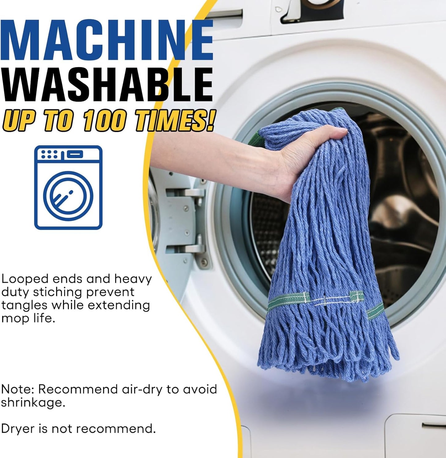 Matthew Cleaning Commercial Mop Head Replacement, 5 Inch Wide Headband, Looped End Cotton Blend String Wet Mops for Floor Cleaning, 28 oz Extra Large, 6-Pack Blue