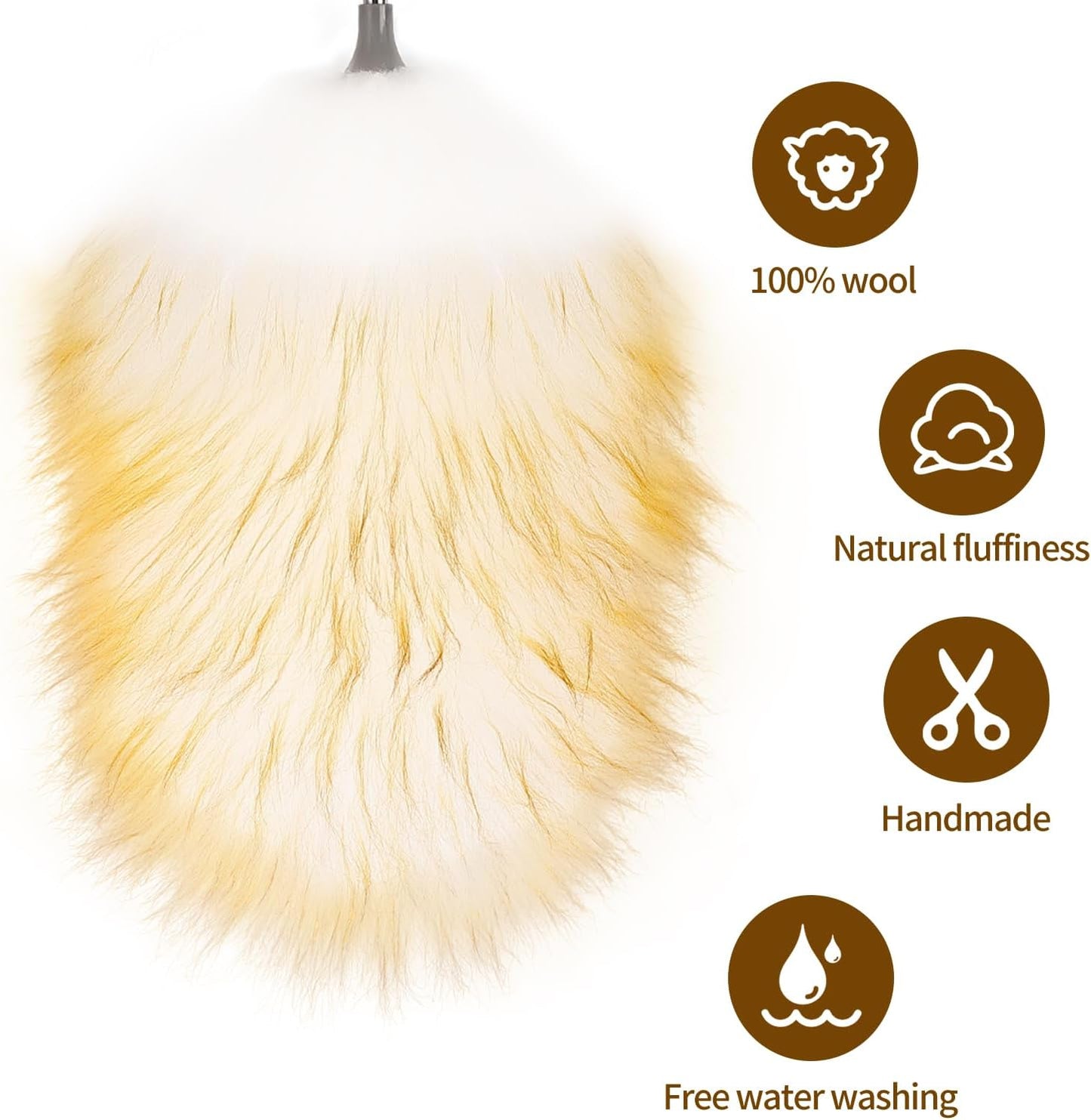 Mini Feathers Duster,Telescoping Lambswool Dusters with Stainless Steel Extension Pole Up to 34" for Cleaning High Ceiling Fan, High Ceilings,Furniture,Hard to Reach Areas
