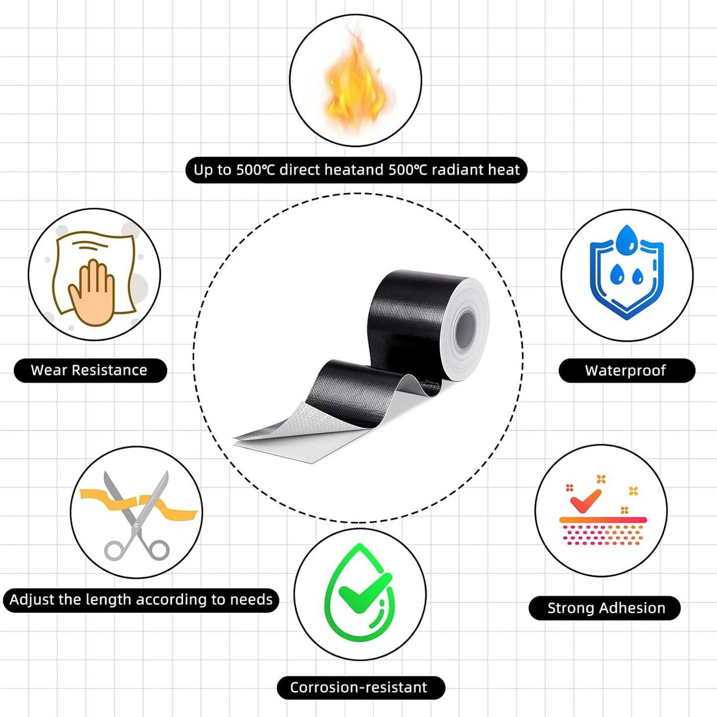 Zonon 2 Rolls Aluminum Foil Tape Heat Shield Tape Barrier Adhesive Reflective Fiberglass Thermal Insulation Reflective Material High Temp Protection(Black,2 Inch X 65.6 ft)