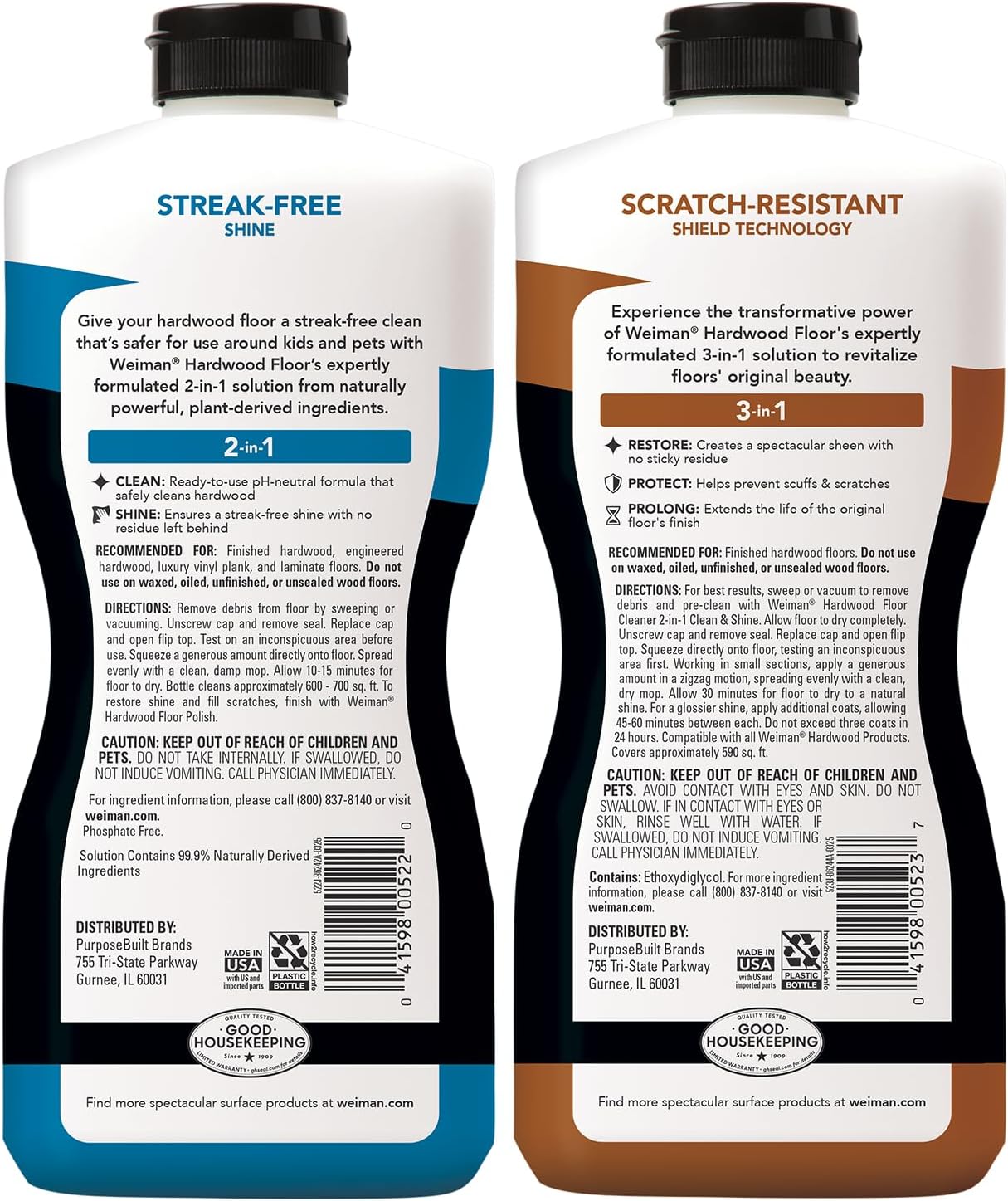 Weiman Hardwood Floor Cleaner and Polish Restorer Combo - 2 Pack - High-Traffic Hardwood Floor, Natural Shine, Removes Scratches, Leaves Protective Layer
